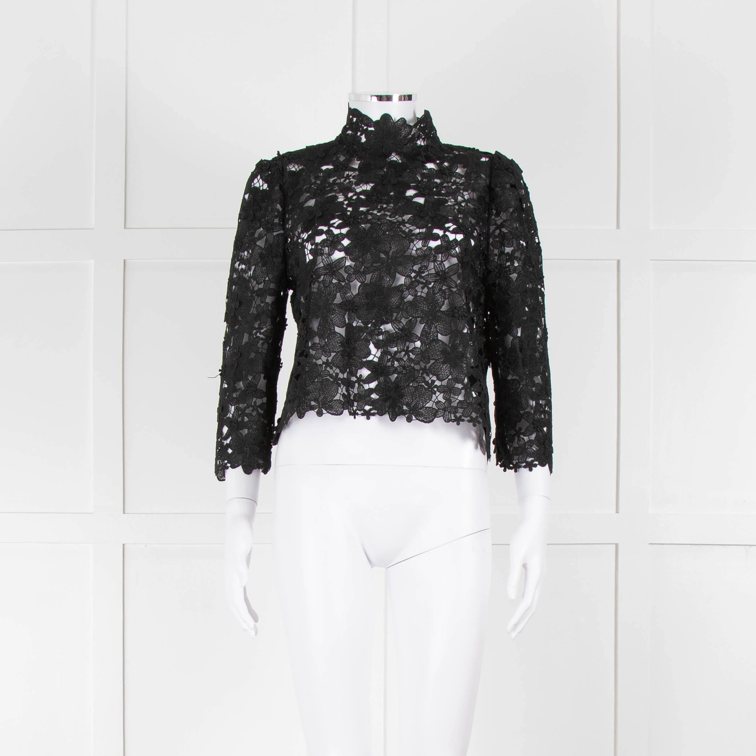 Ba&sh Black Lace Top with High Neck - Image 2