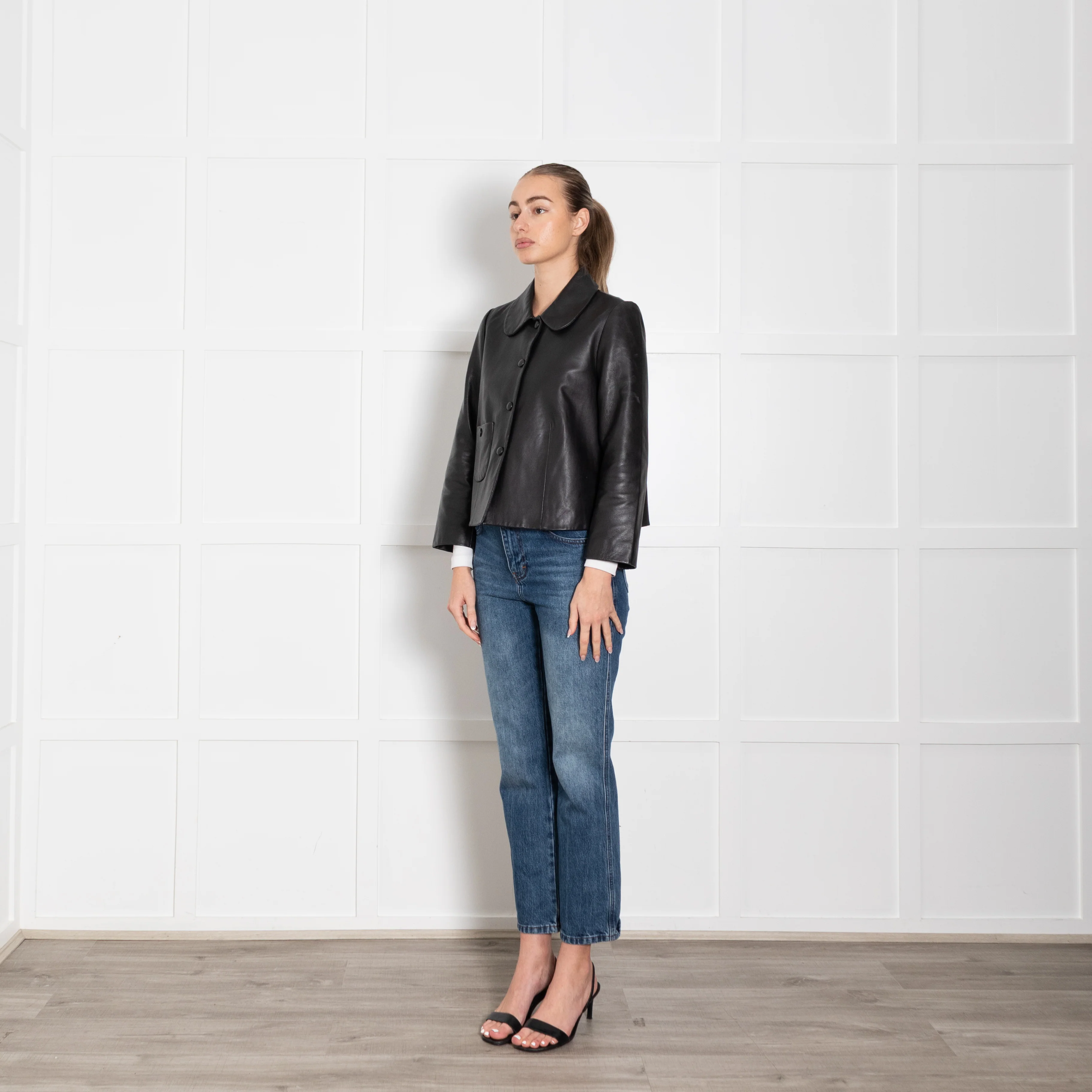 Ba&sh Black Milos Leather Jacket with Peter Pan Collar - Image 3
