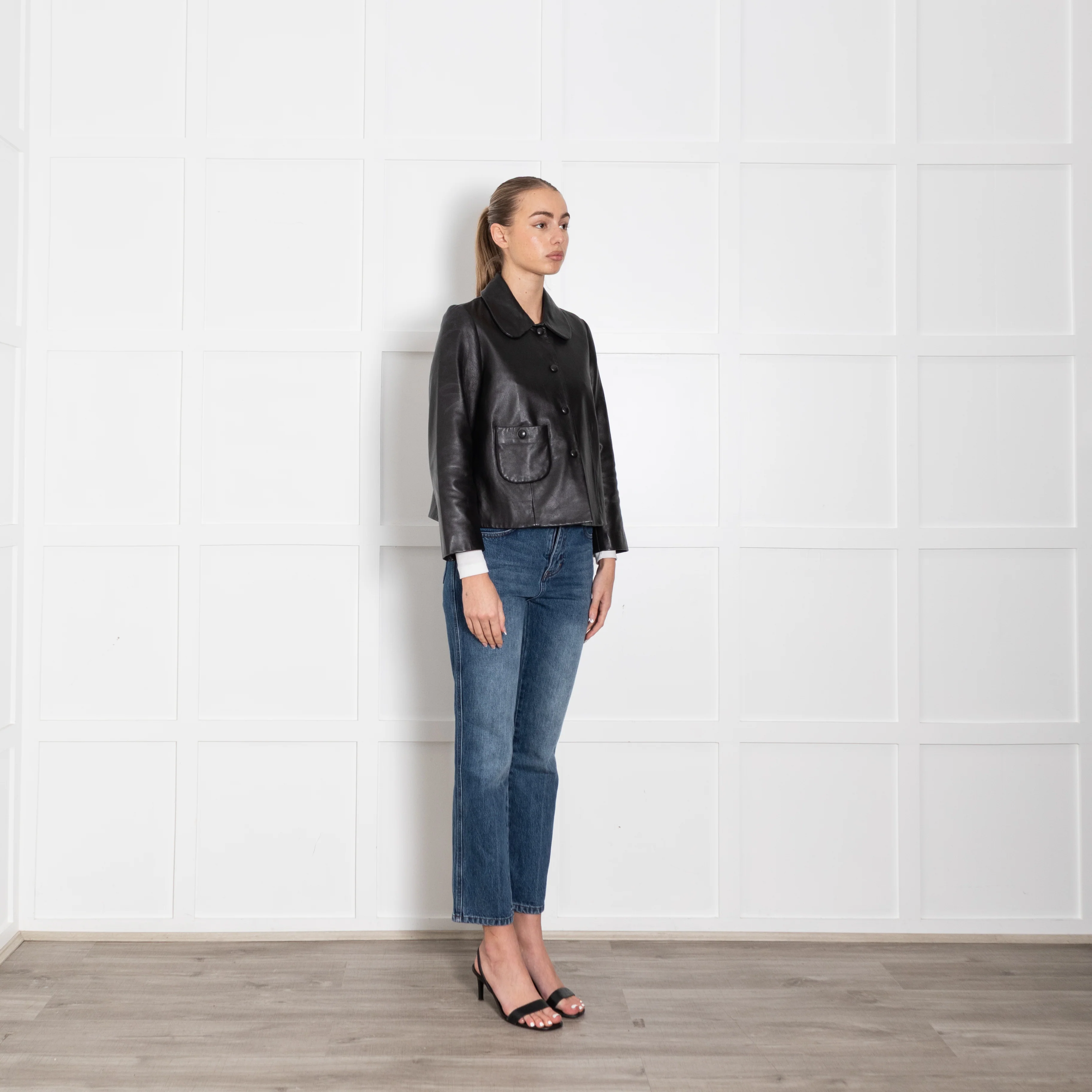 Ba&sh Black Milos Leather Jacket with Peter Pan Collar - Image 7