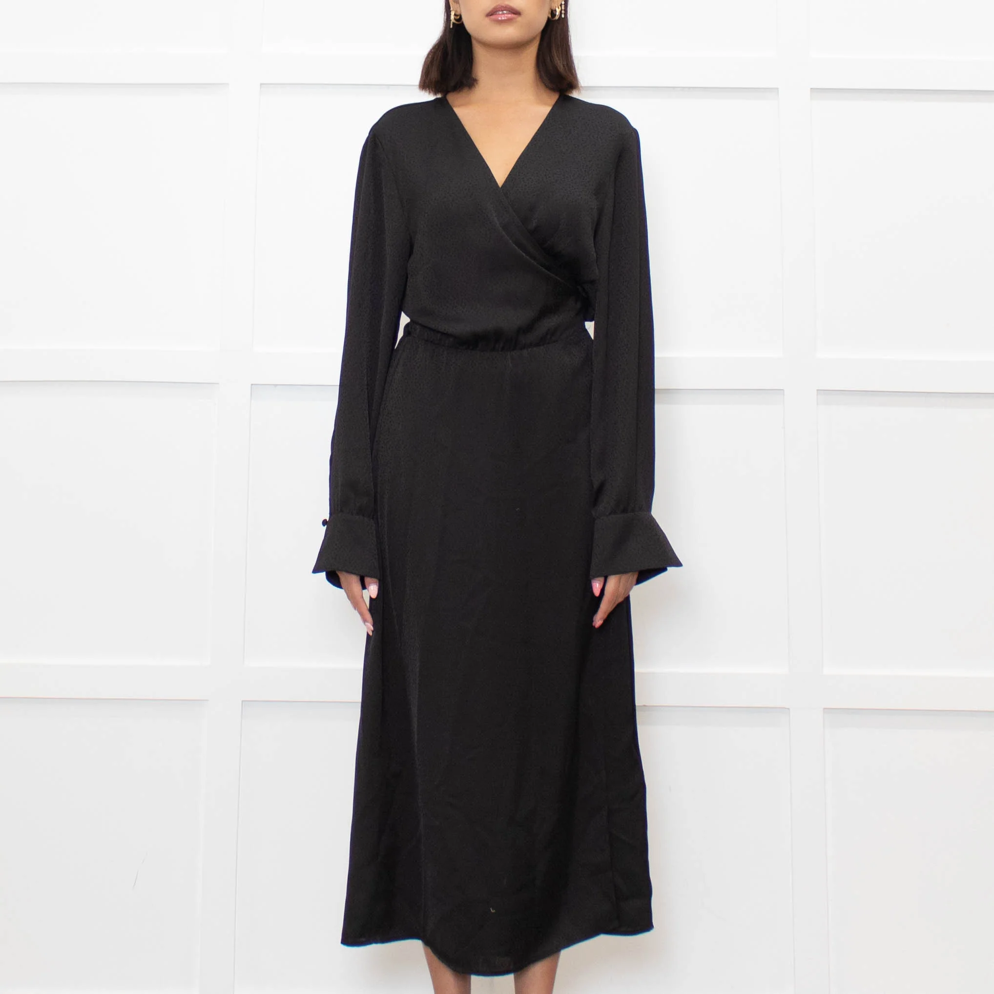 Ba&sh Black On Black Print Wrap Long Sleeve Dress - Image 2