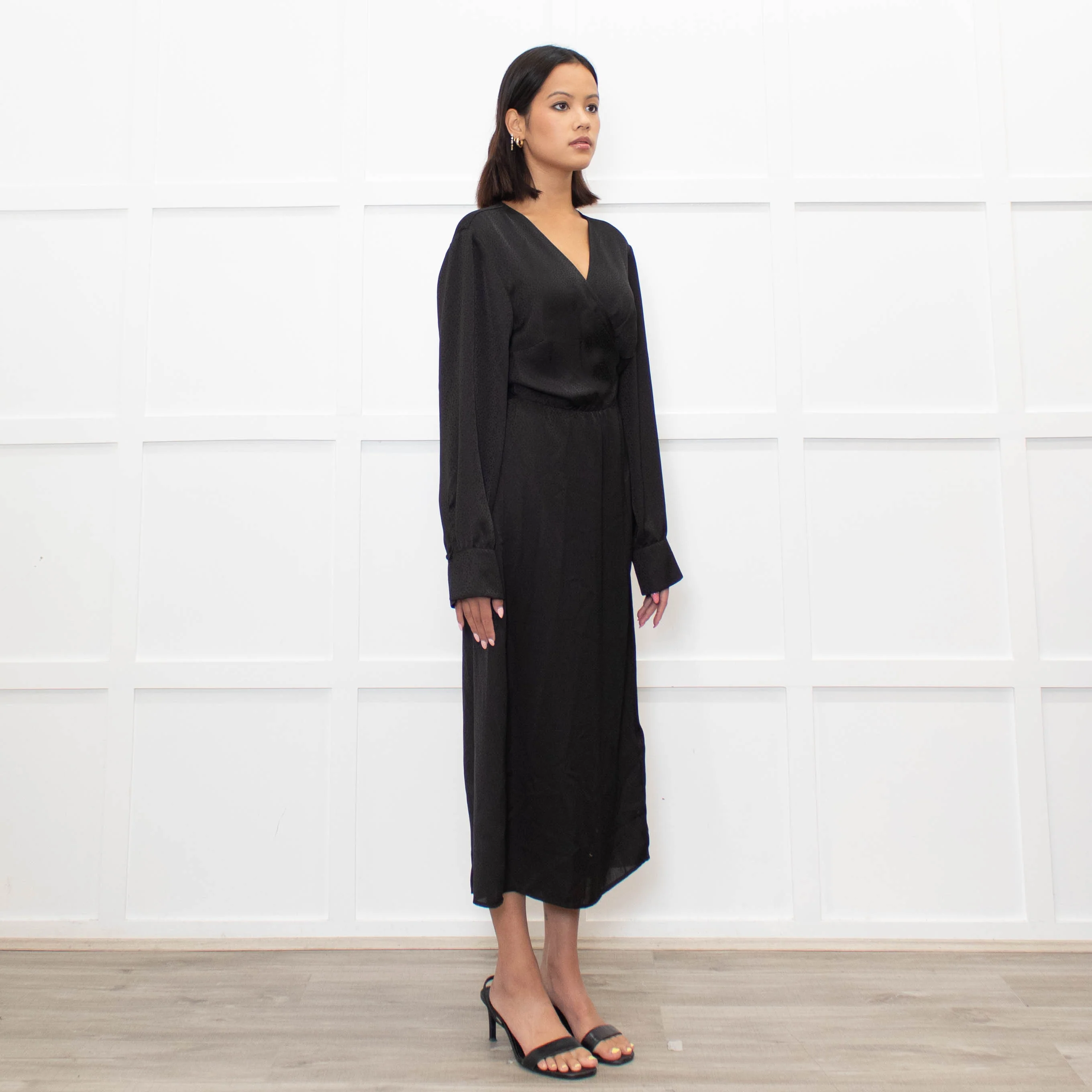 Ba&sh Black On Black Print Wrap Long Sleeve Dress - Image 3