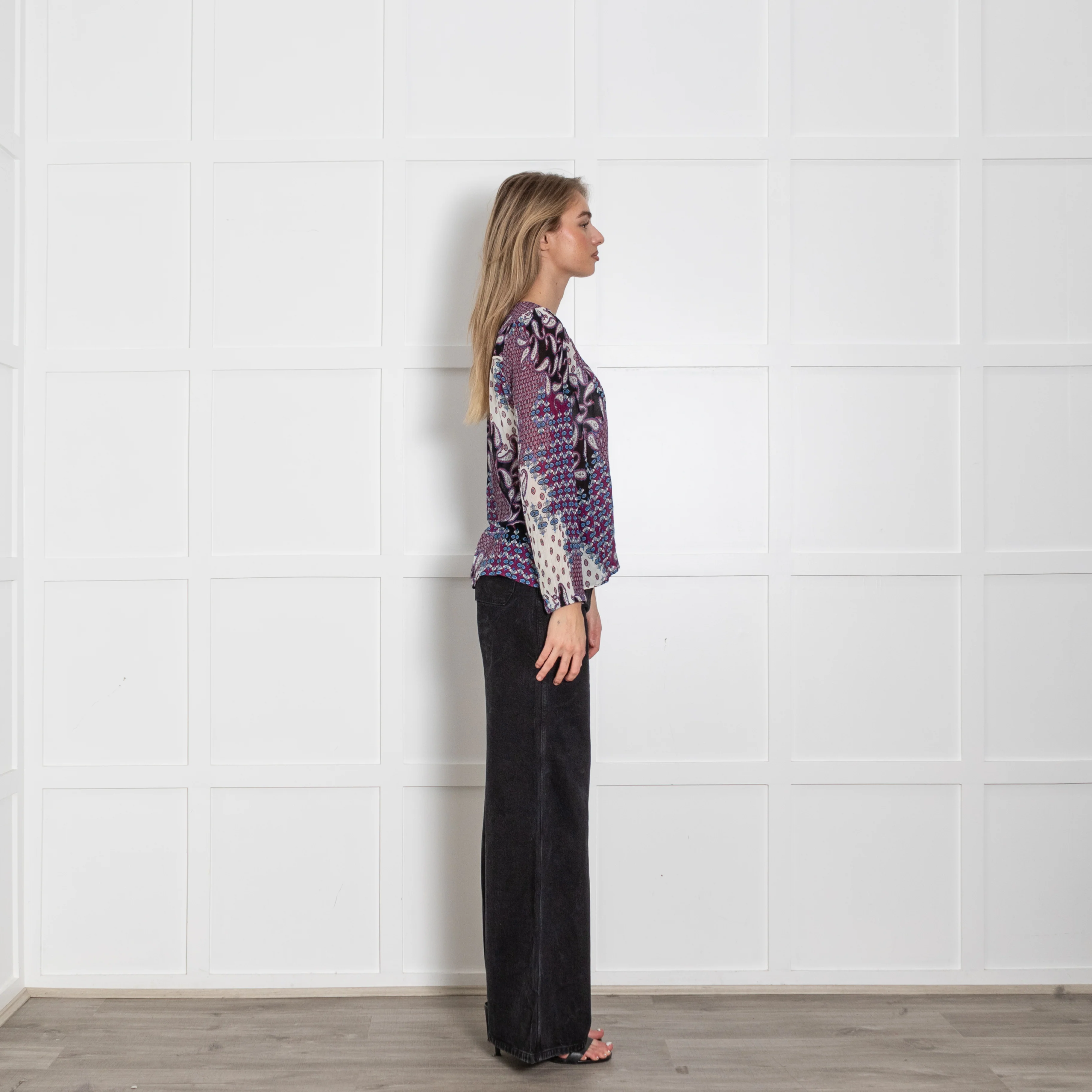 Ba&Sh Black Purple White Paisley Long Sleeve Top - Image 6