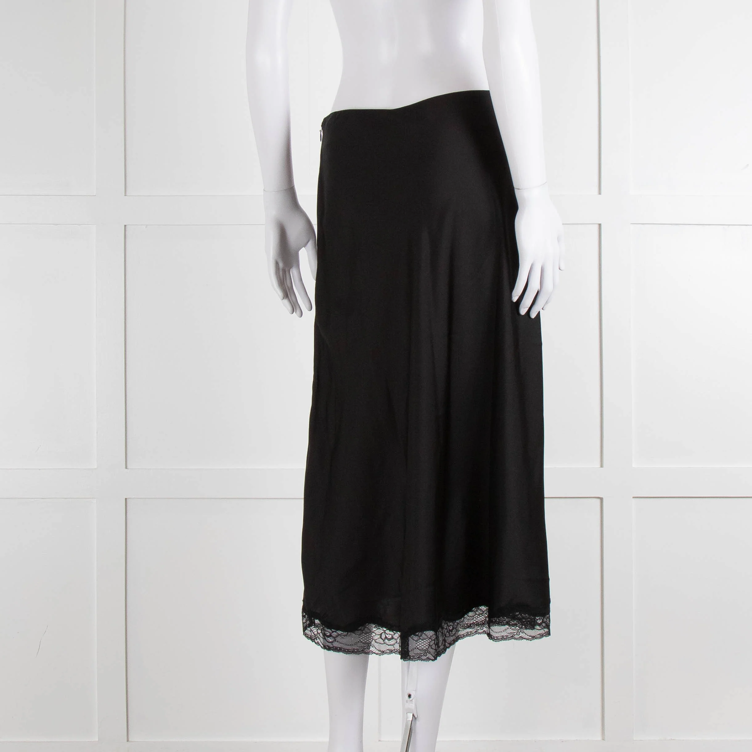Ba&sh Black Silk Skirt with Lace Hem - Image 4