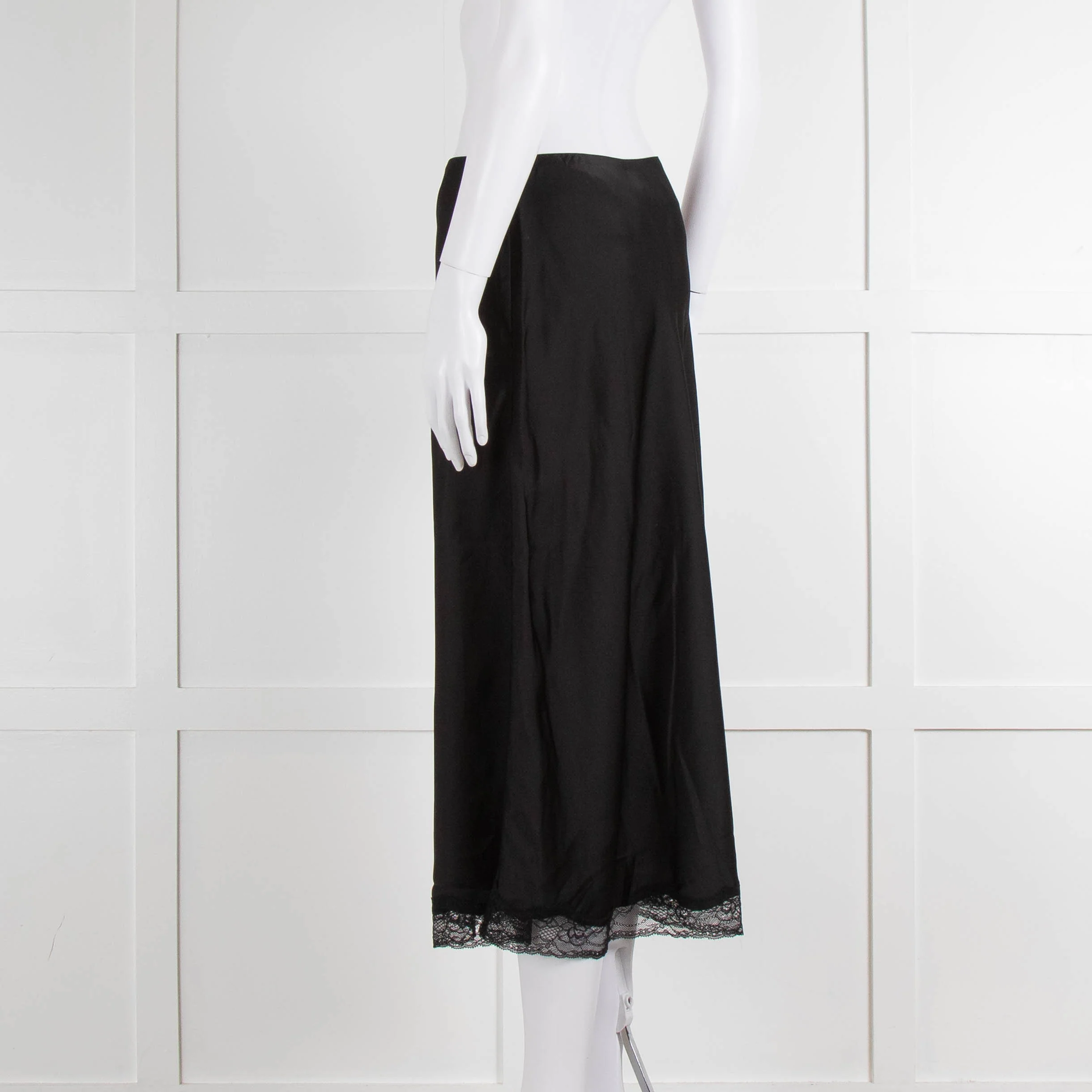 Ba&sh Black Silk Skirt with Lace Hem - Image 6