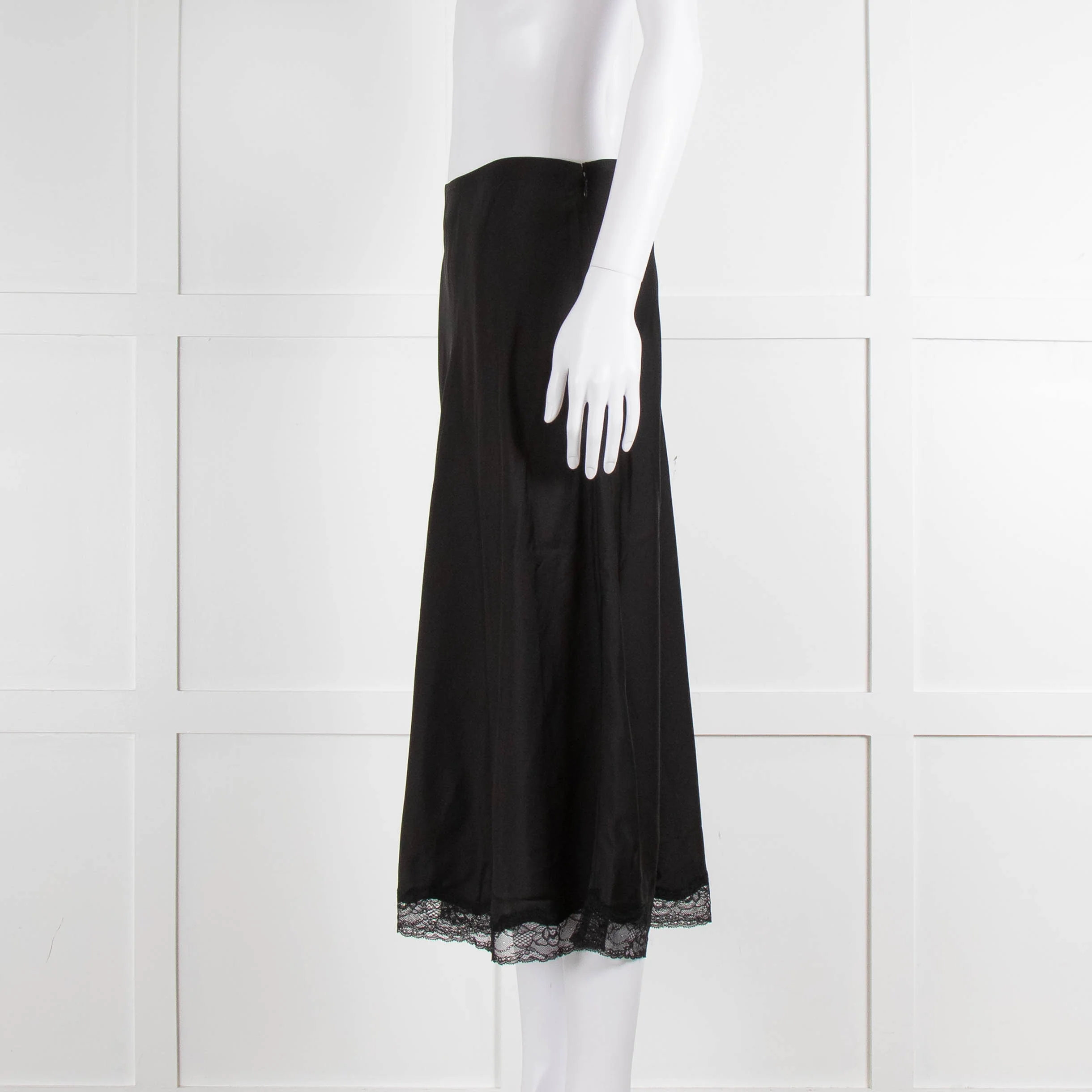 Ba&sh Black Silk Skirt with Lace Hem - Image 7