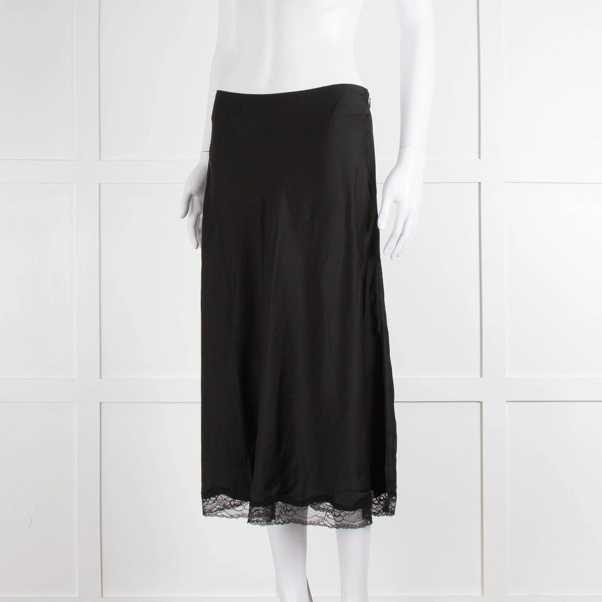Ba&sh Black Silk Skirt with Lace Hem - Image 8