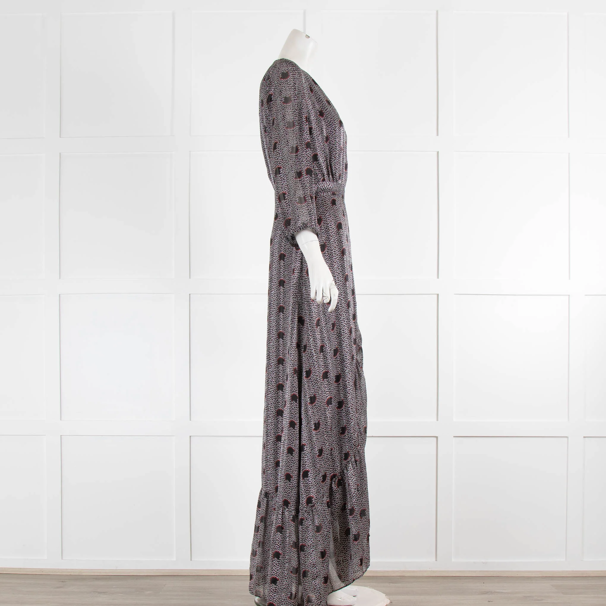Ba&sh Black White Red Floral Wrap Around Frill Long Dress - Image 2