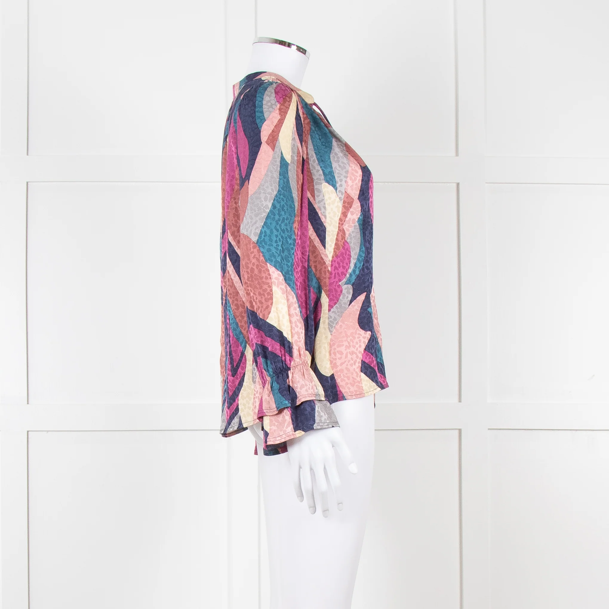 Ba&sh Blue and Purple Swirl Print Cuffed Blouse - Image 3