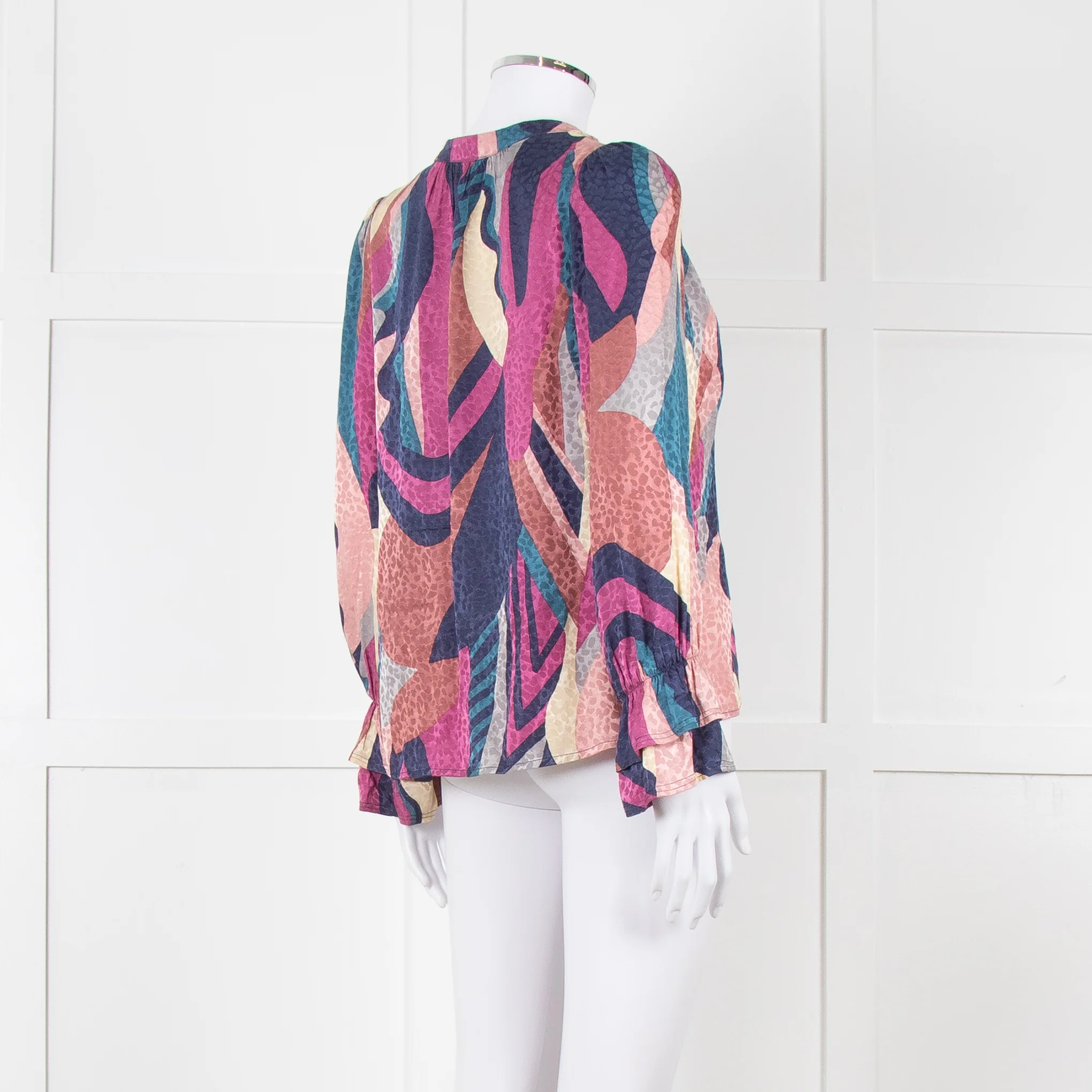 Ba&sh Blue and Purple Swirl Print Cuffed Blouse - Image 4