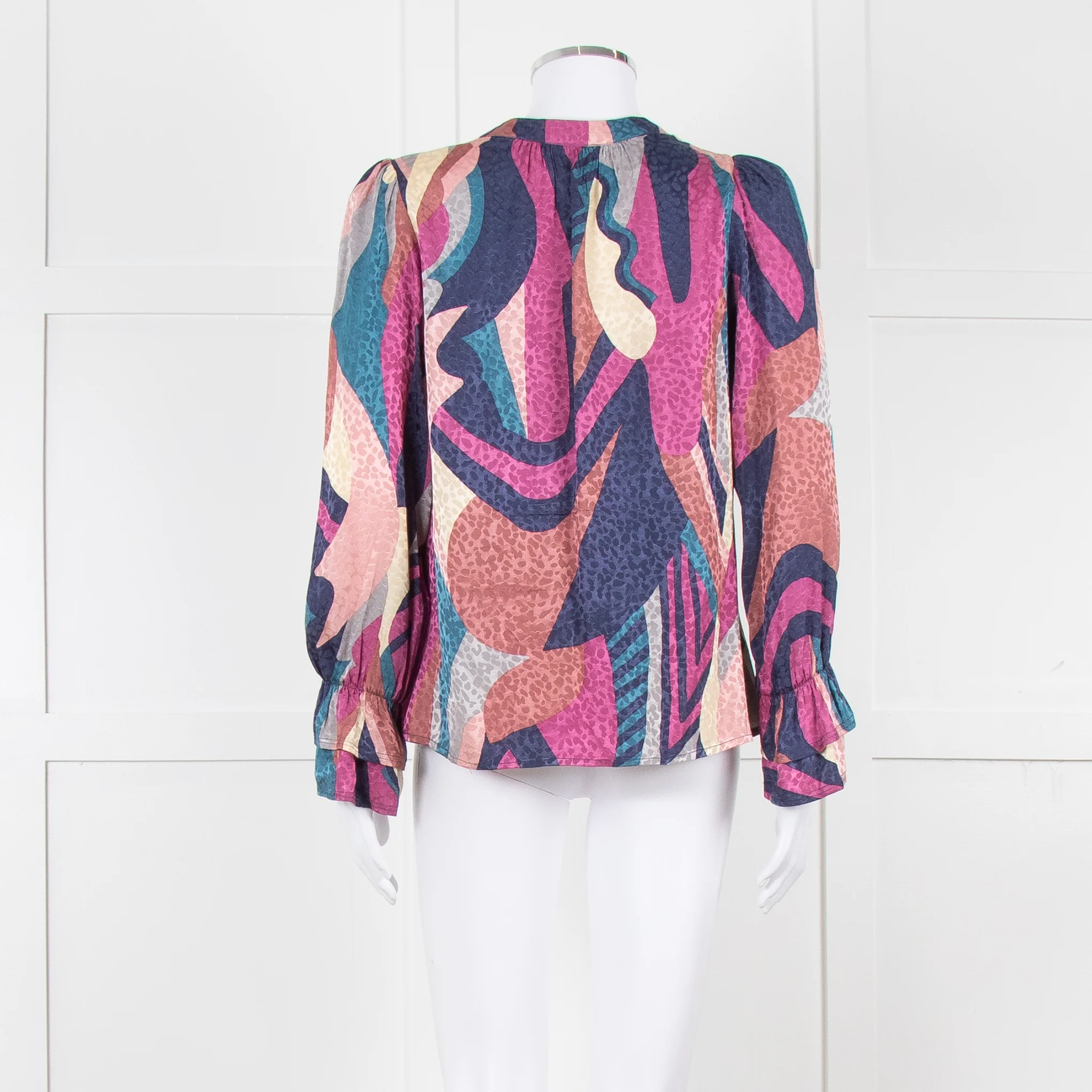 Ba&sh Blue and Purple Swirl Print Cuffed Blouse - Image 5