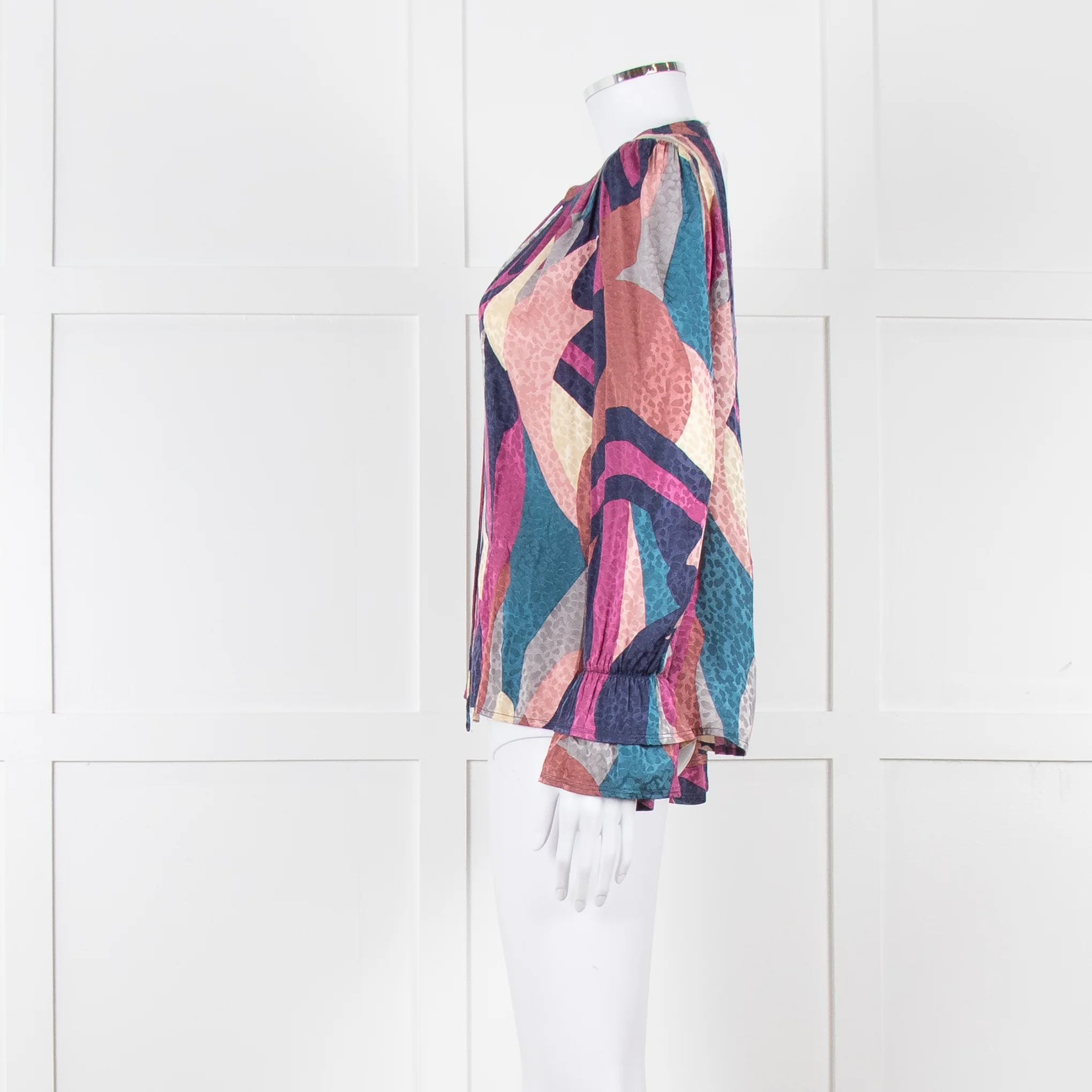 Ba&sh Blue and Purple Swirl Print Cuffed Blouse - Image 7