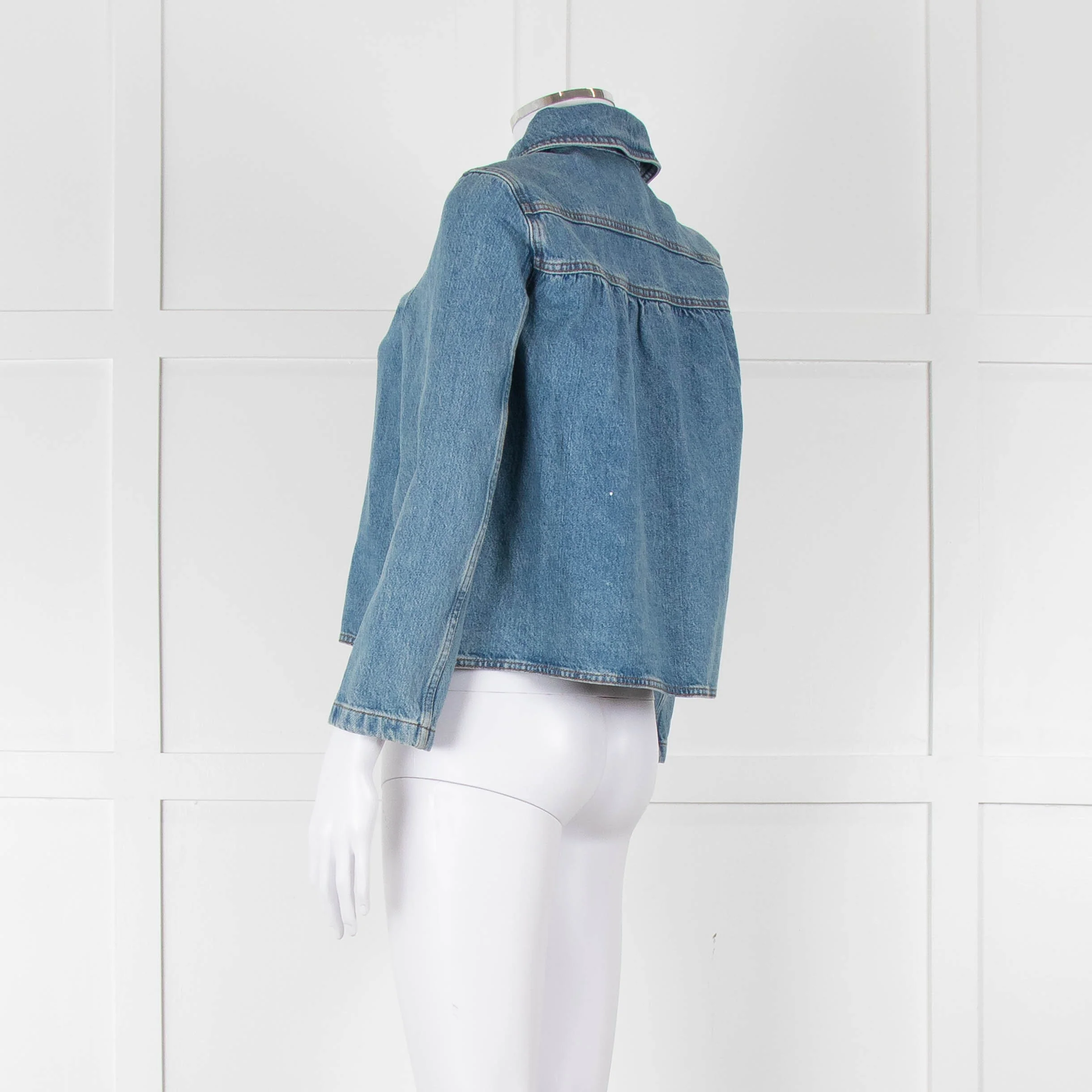 Ba&sh Blue Denim Jacket with Peter Pan Collar - Image 6