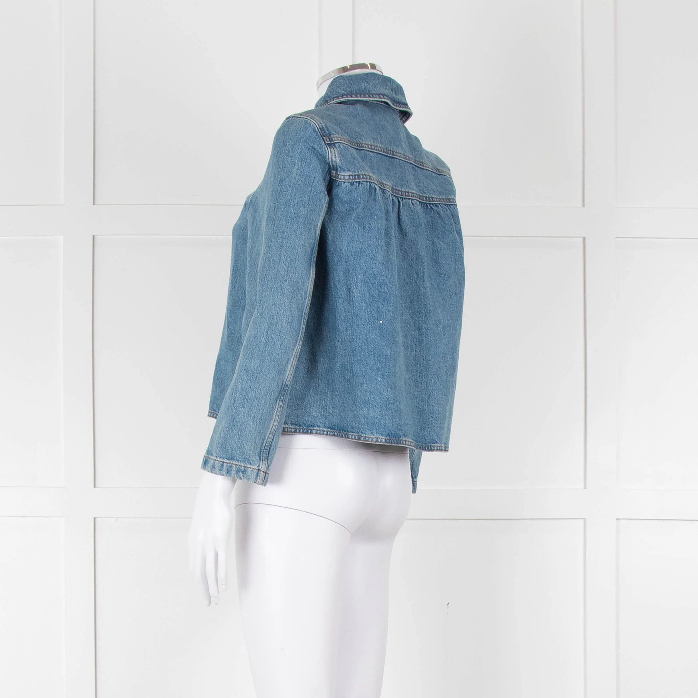 Ba&sh Blue Denim Jacket with Peter Pan Collar - Image 7