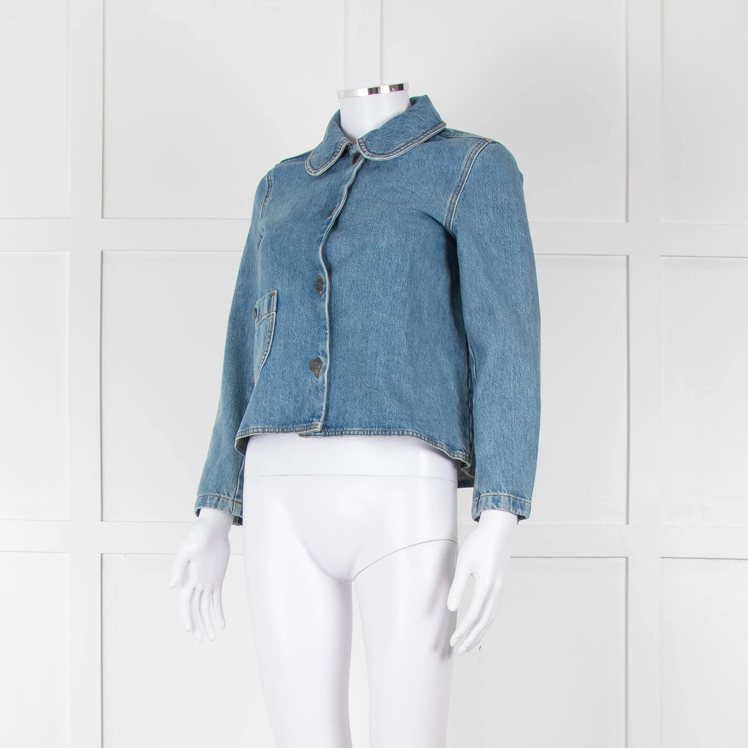 Ba&sh Blue Denim Jacket with Peter Pan Collar - Image 9