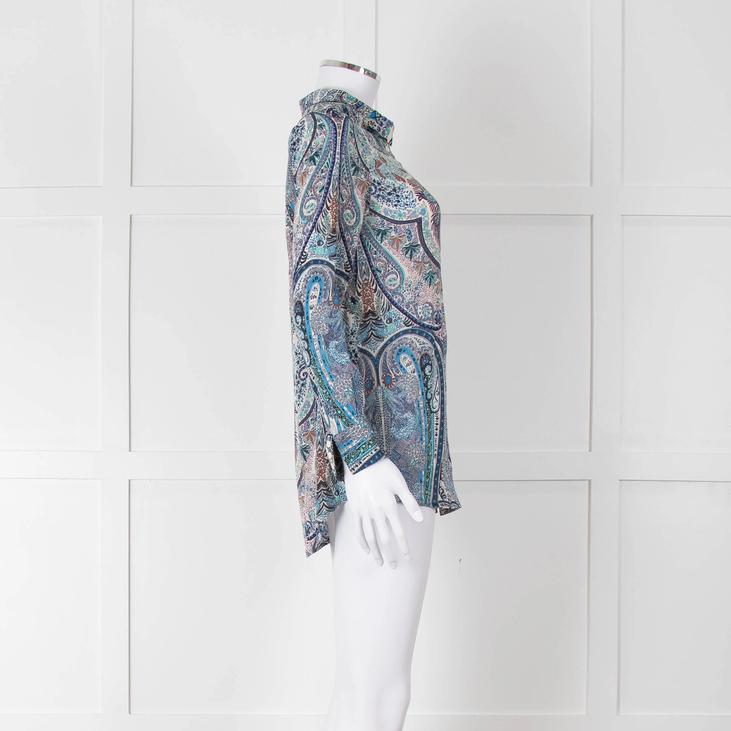 Ba&sh Blue Green Cream Paisley Floral Print Blouse - Image 3