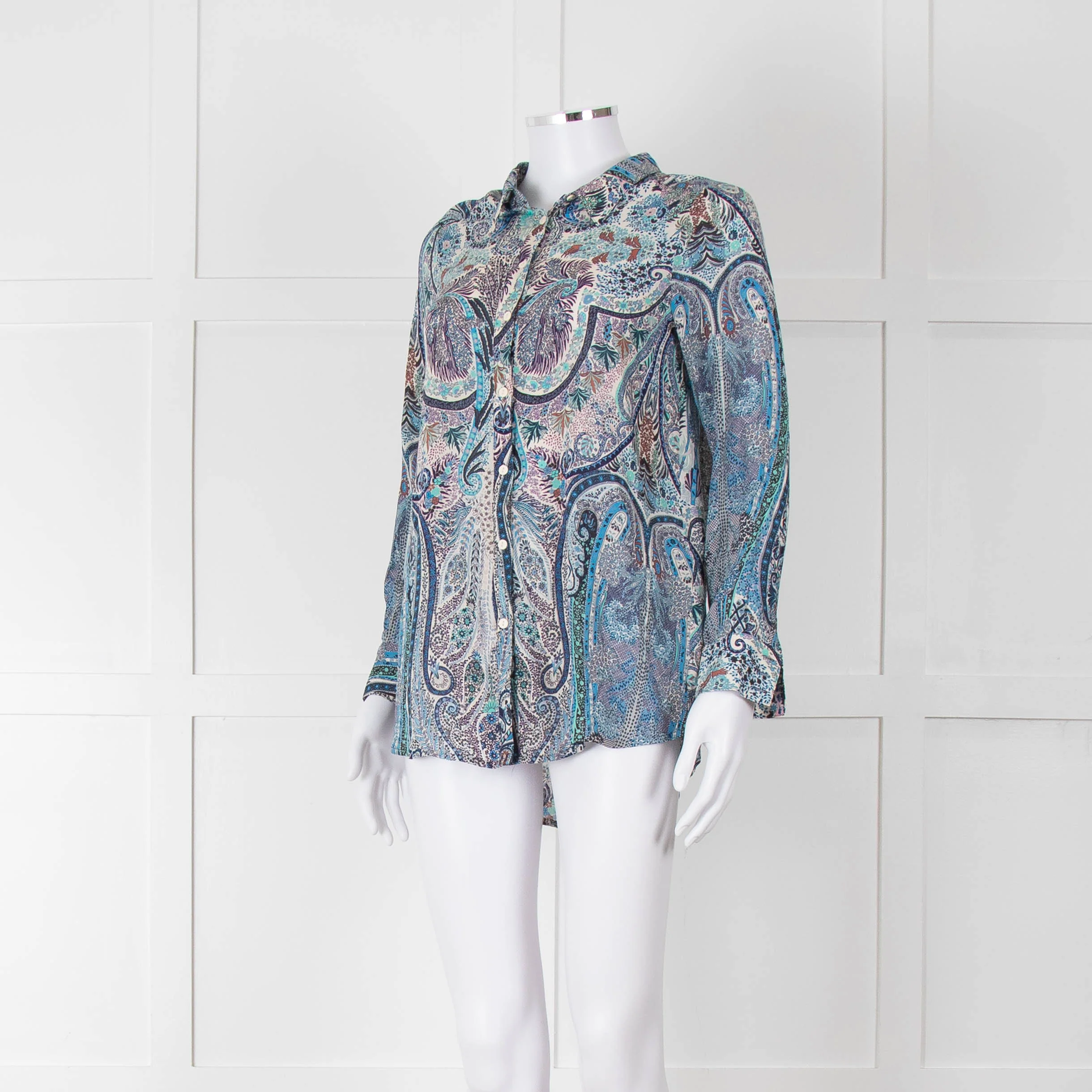 Ba&sh Blue Green Cream Paisley Floral Print Blouse - Image 8