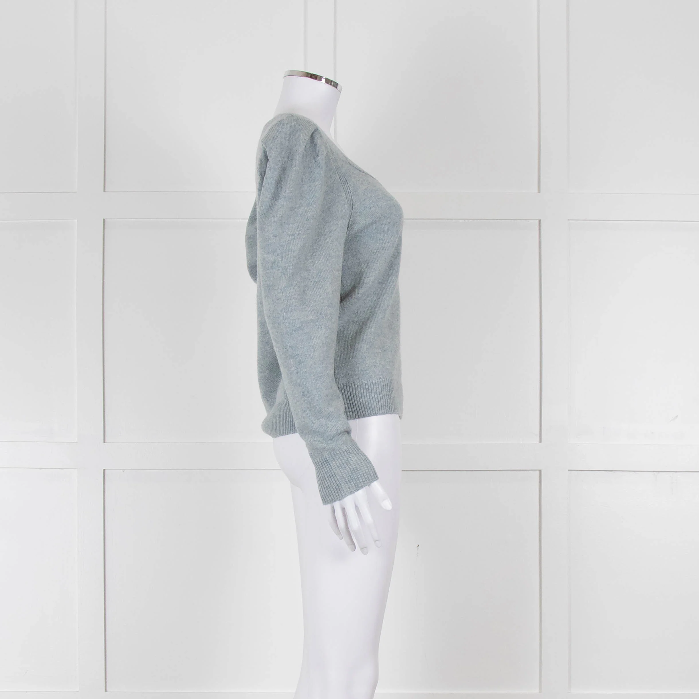 ba&sh Blue Wool Mix Jumper With Pleated Shoulders - Image 3