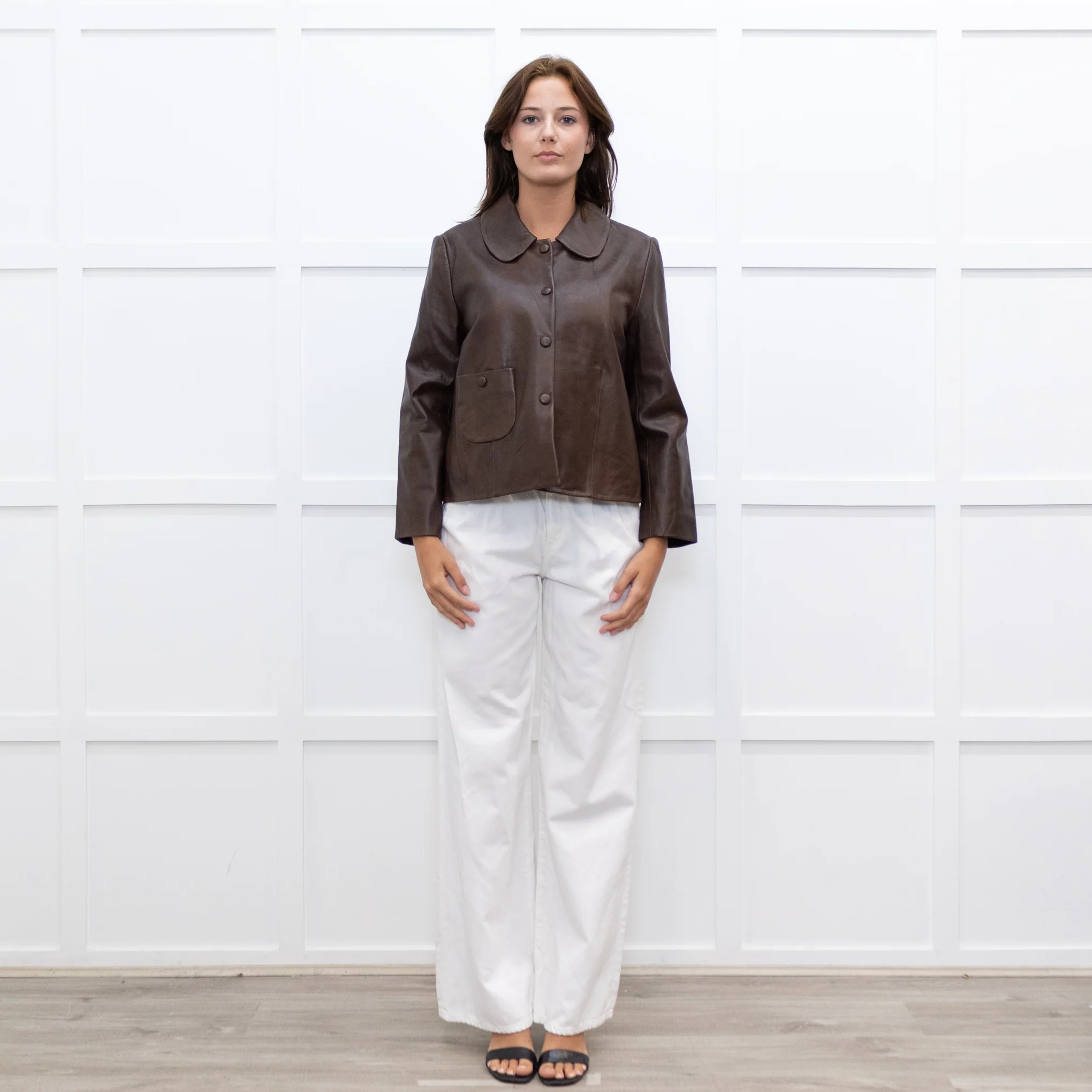 Ba&Sh Brown Leather Milos Buttoned Jacket