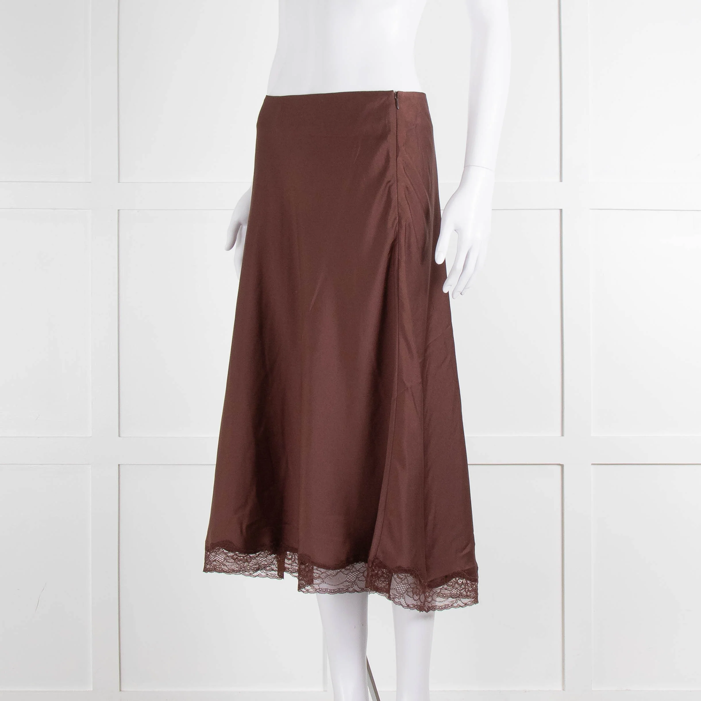 ba&sh Brown Mid Skirt With Lace Trim - Image 8