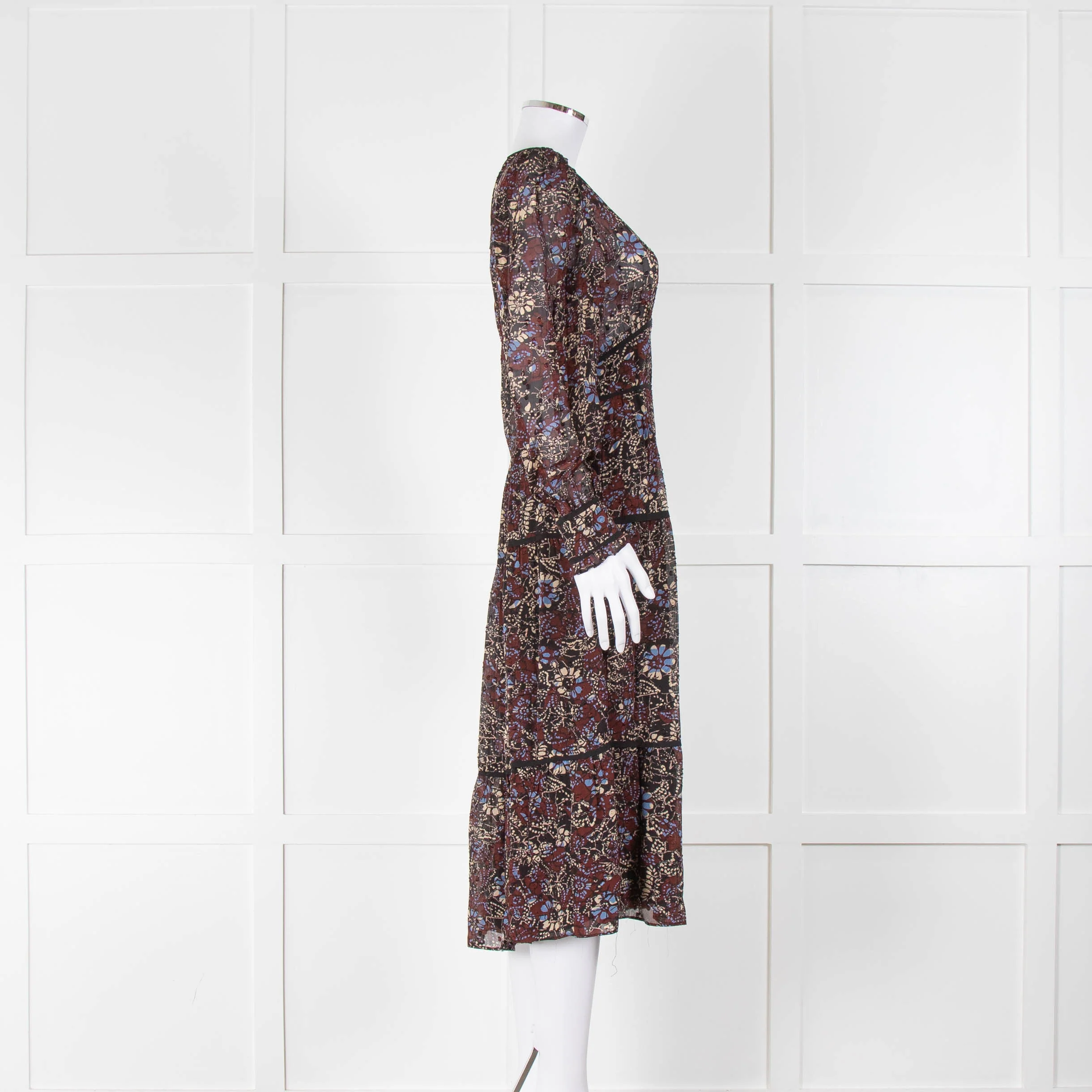 ba&sh Burgundy Black Long Sleeve Midi Dress - Image 2