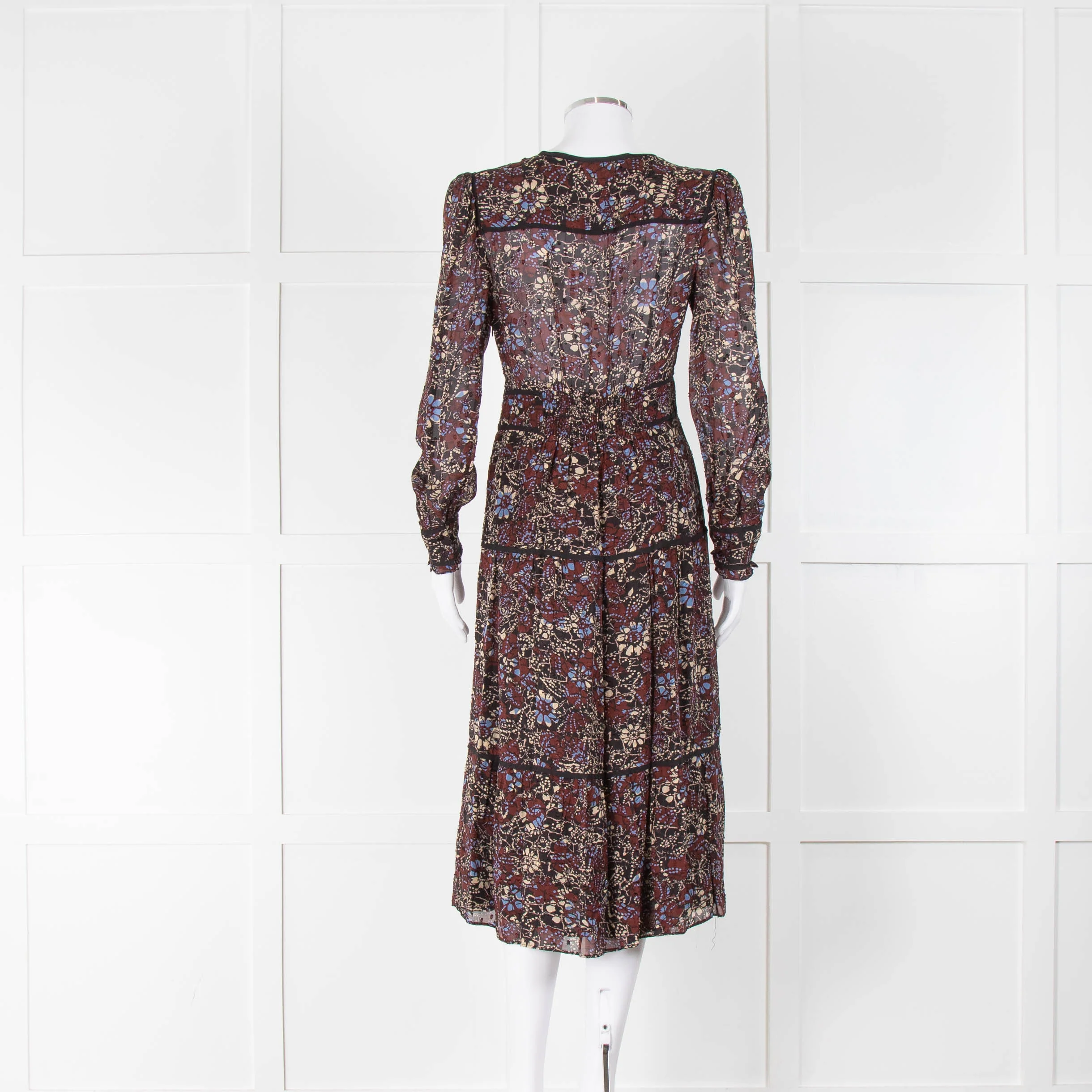 ba&sh Burgundy Black Long Sleeve Midi Dress - Image 3