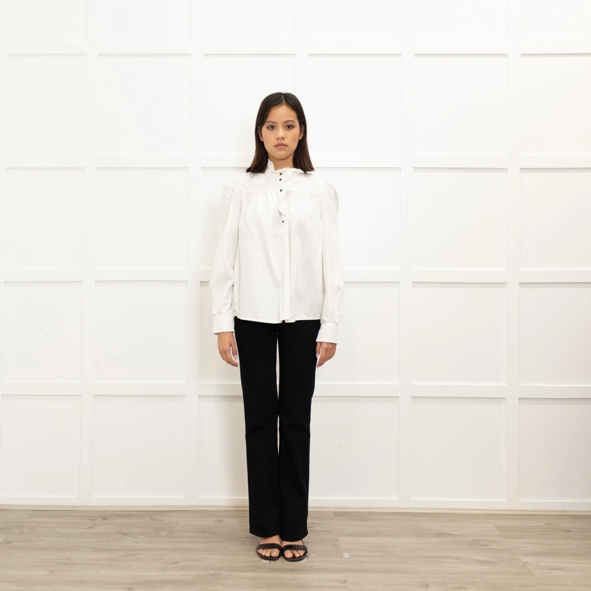 Ba&SH Cream Cotton Frill Trim Long Sleeve Top