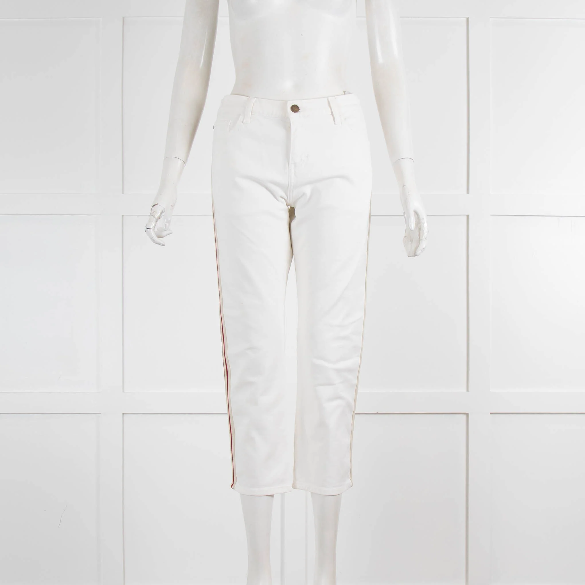 Ba&sh Cream Cropped Jean With Red Side Stripe