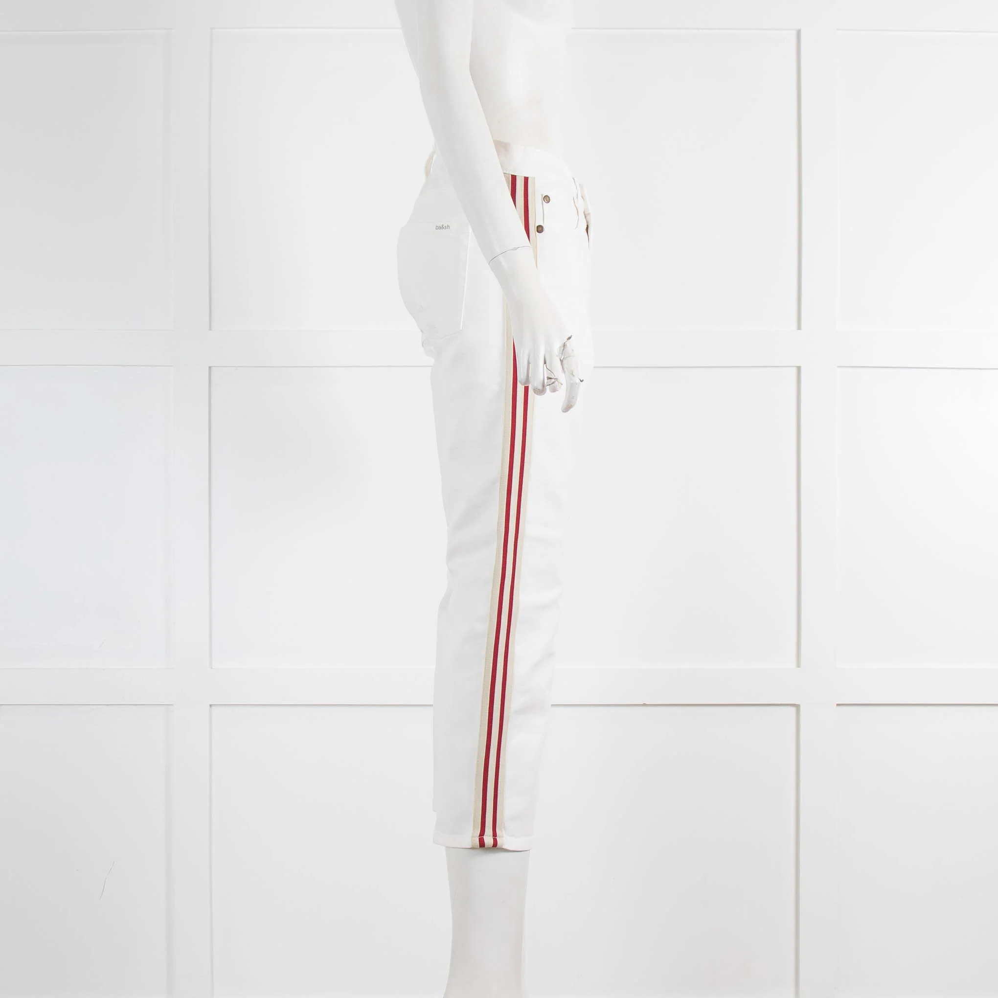 Ba&sh Cream Cropped Jean With Red Side Stripe - Image 2