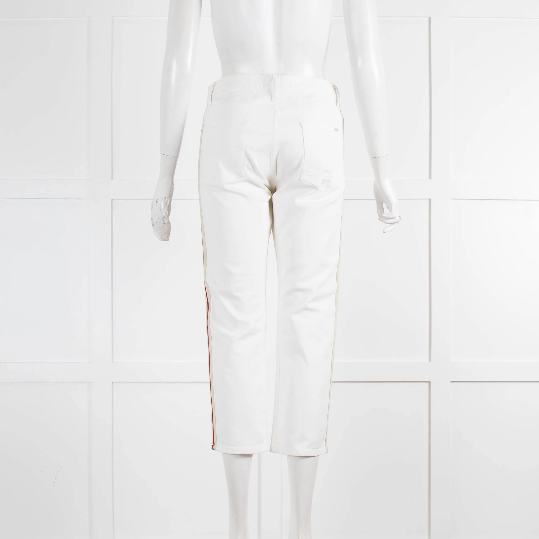 Ba&sh Cream Cropped Jean With Red Side Stripe - Image 3