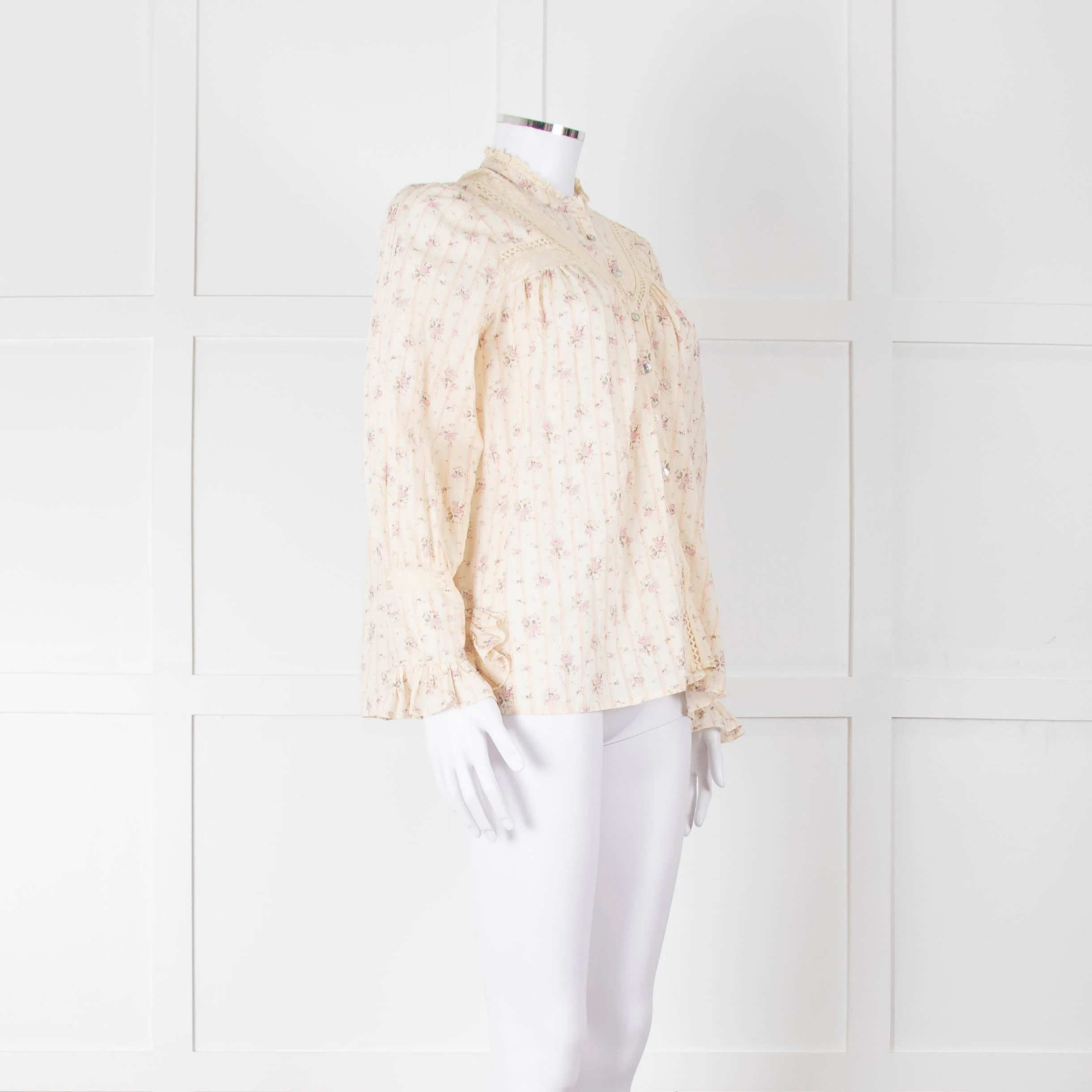 Ba&sh Cream Pink Floral Lace Detail Front Button Cotton Top - Image 2