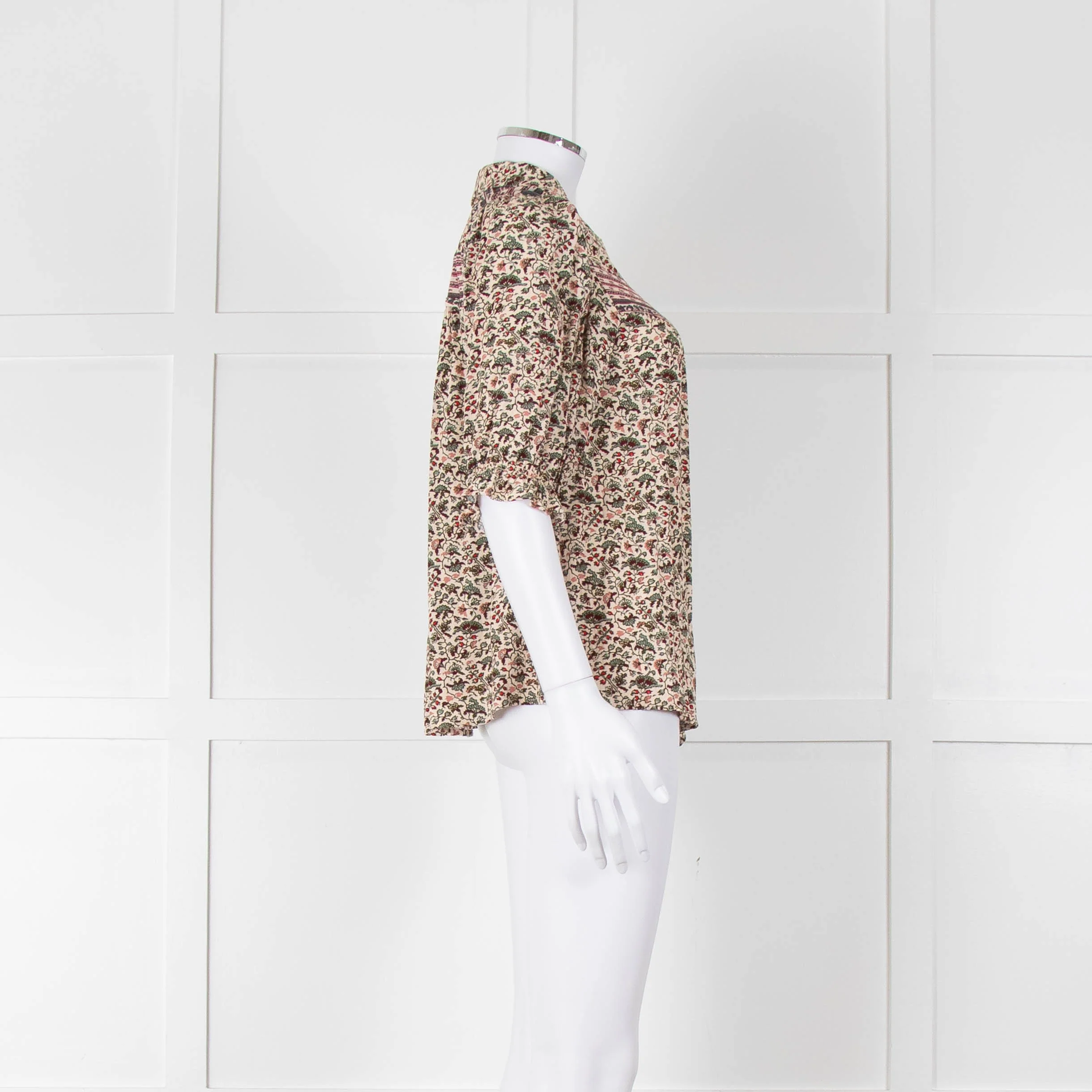 Ba&sh Cream Red Green Floral Print Blouse - Image 3