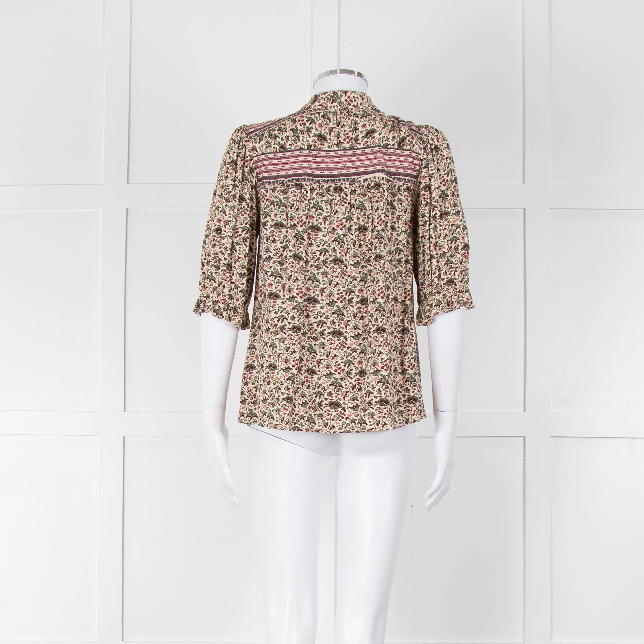 Ba&sh Cream Red Green Floral Print Blouse - Image 5