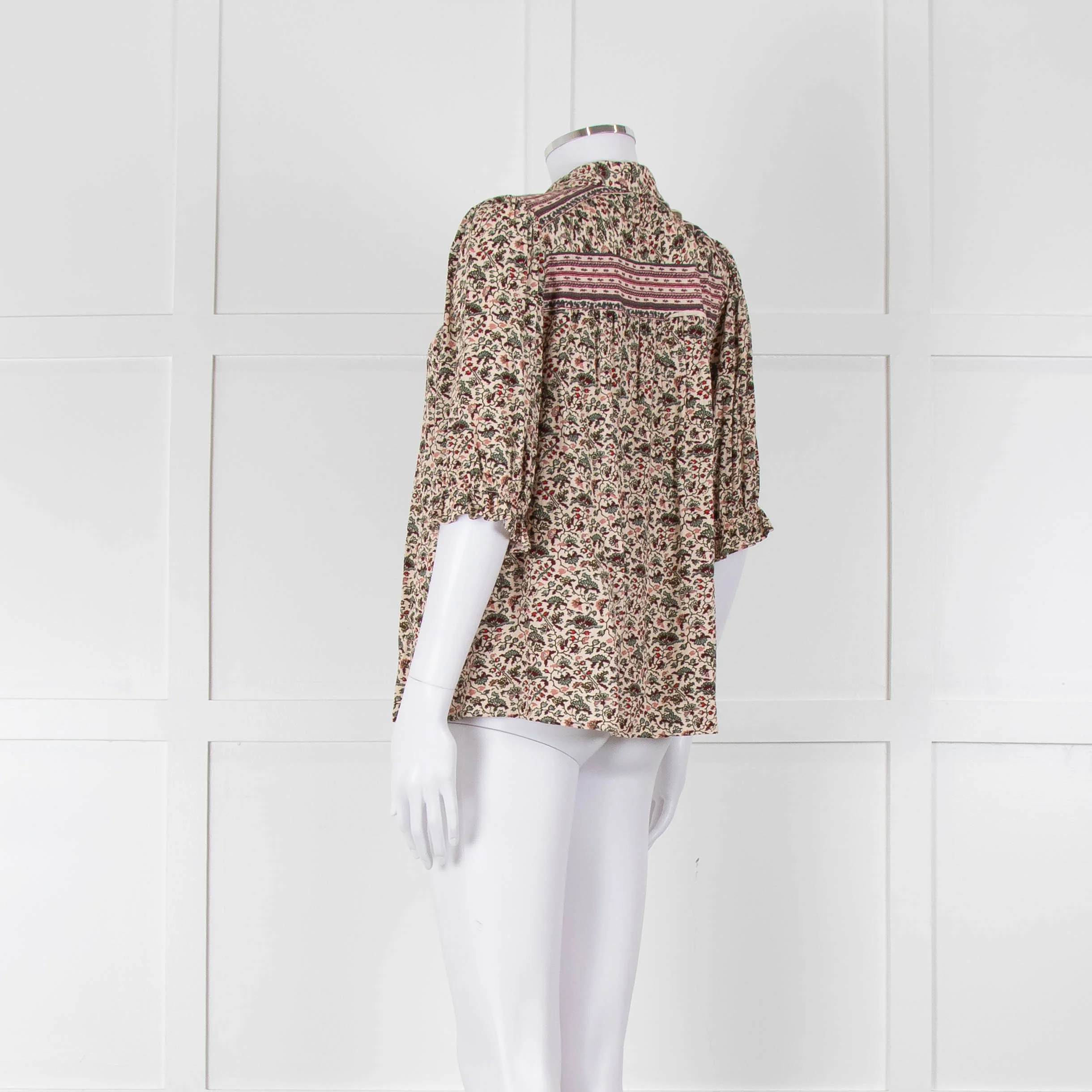 Ba&sh Cream Red Green Floral Print Blouse - Image 6