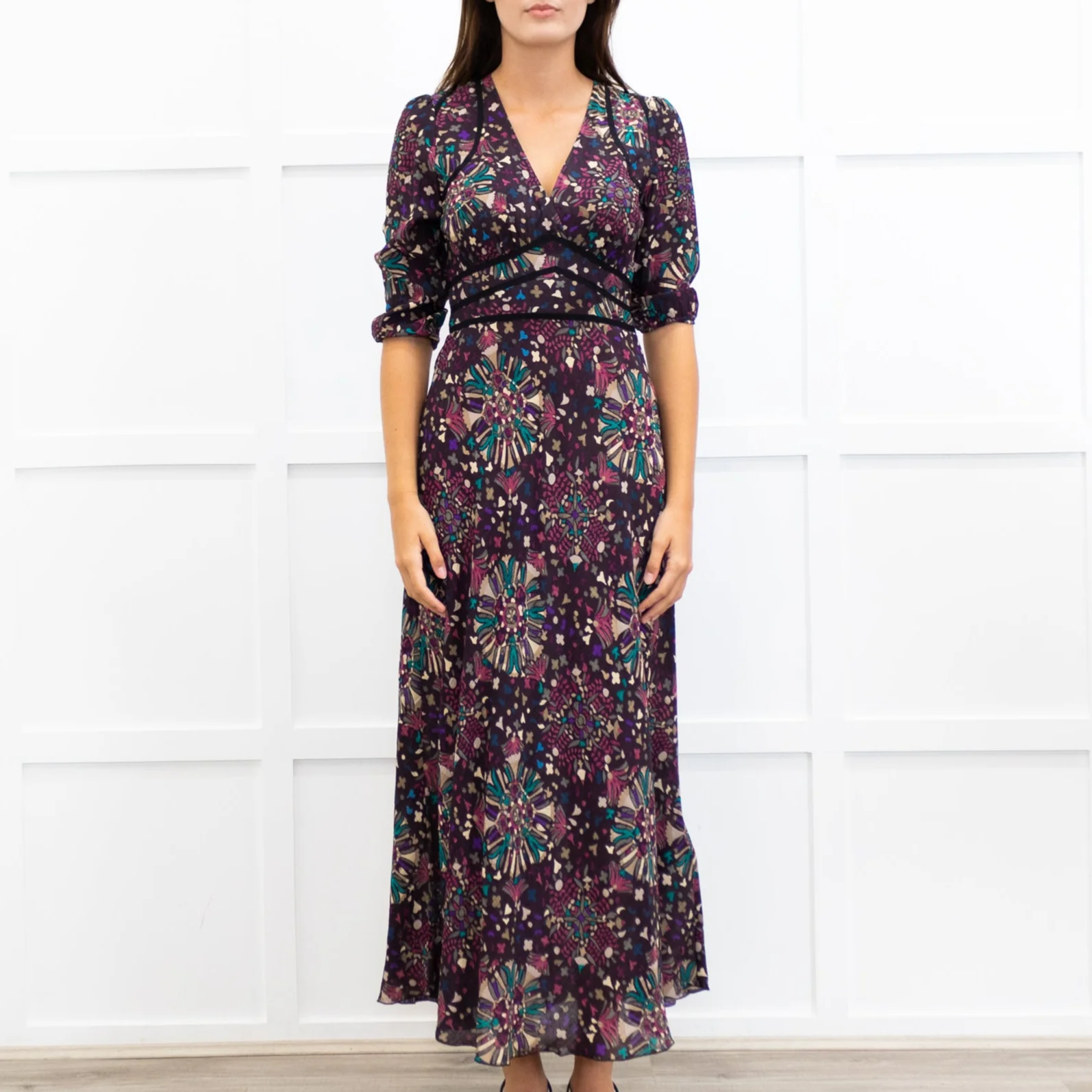 Ba&sh Fazia Purple Floral V Neck Maxi Dress - Image 2