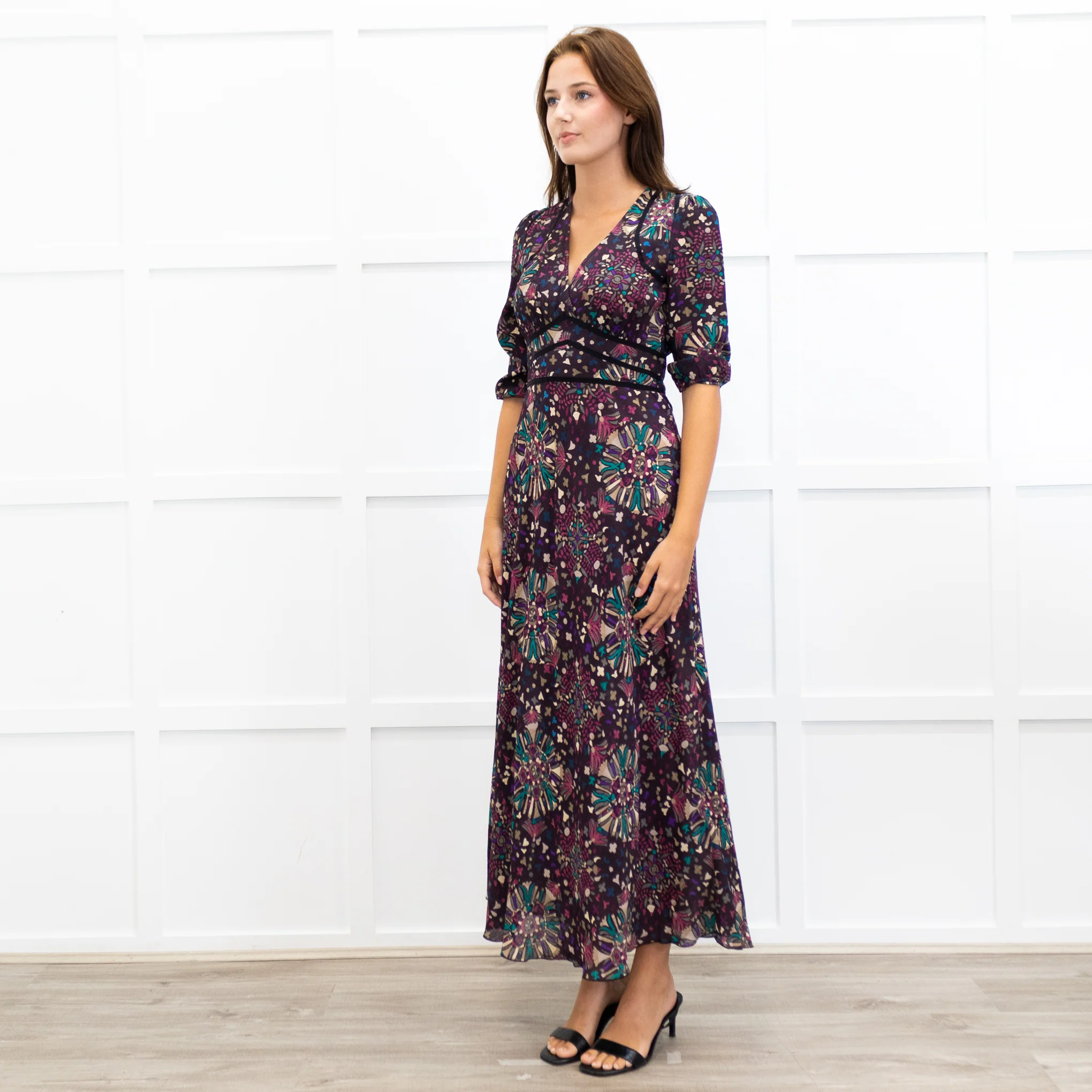 Ba&sh Fazia Purple Floral V Neck Maxi Dress - Image 3