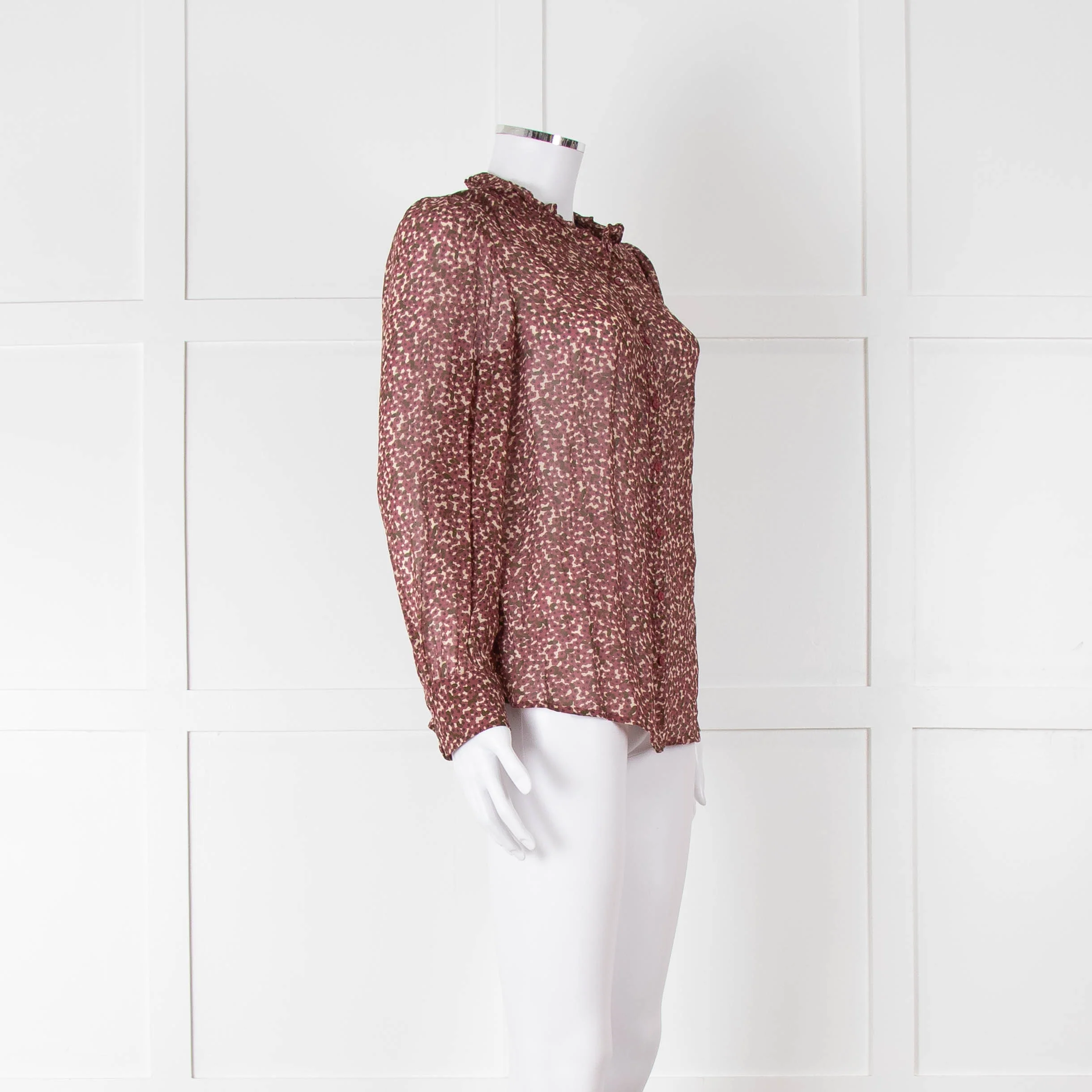 Ba&sh Green and Pink Frill Neck Sheer Blouse - Image 2