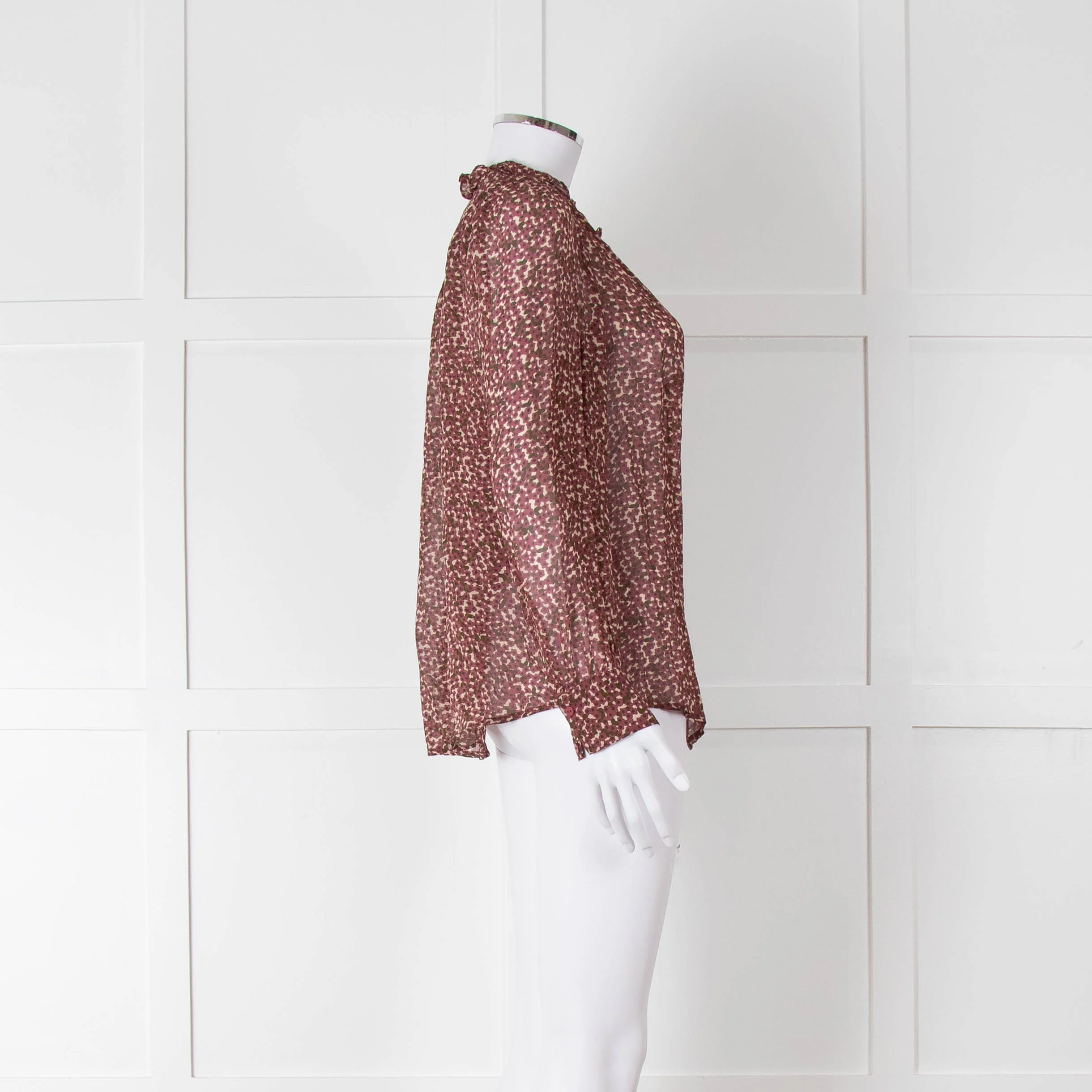 Ba&sh Green and Pink Frill Neck Sheer Blouse - Image 3