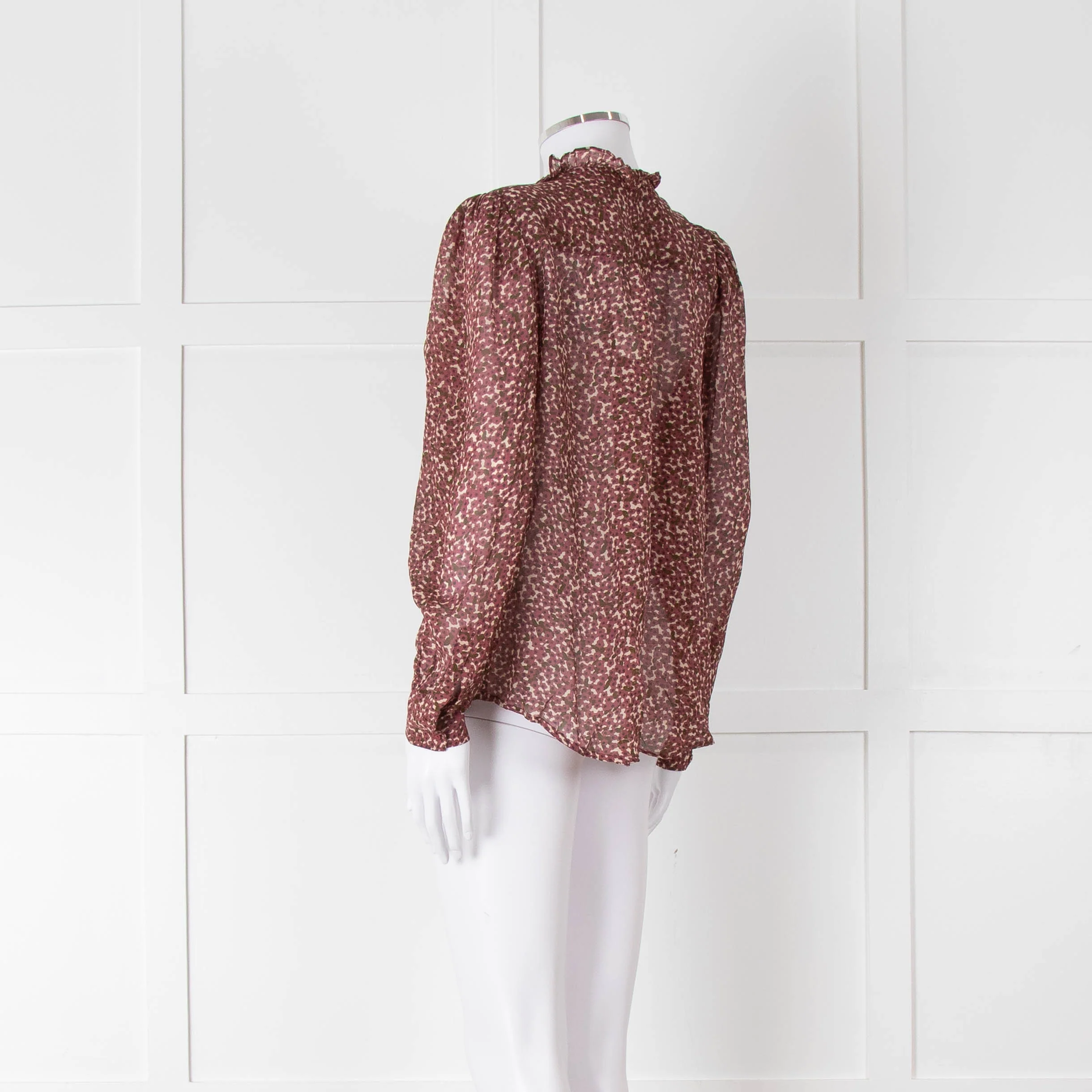 Ba&sh Green and Pink Frill Neck Sheer Blouse - Image 6