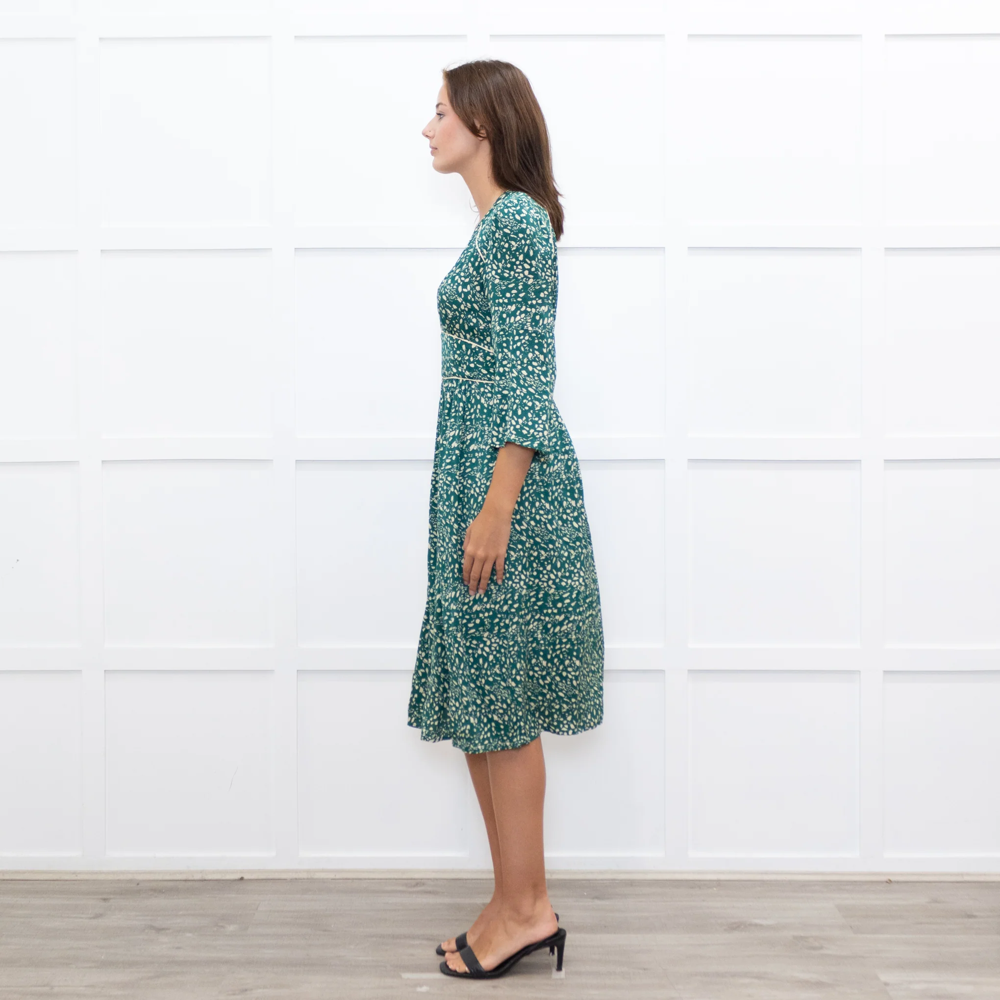 Ba&Sh Green & Cream Print V Neck Midi Dress - Image 7