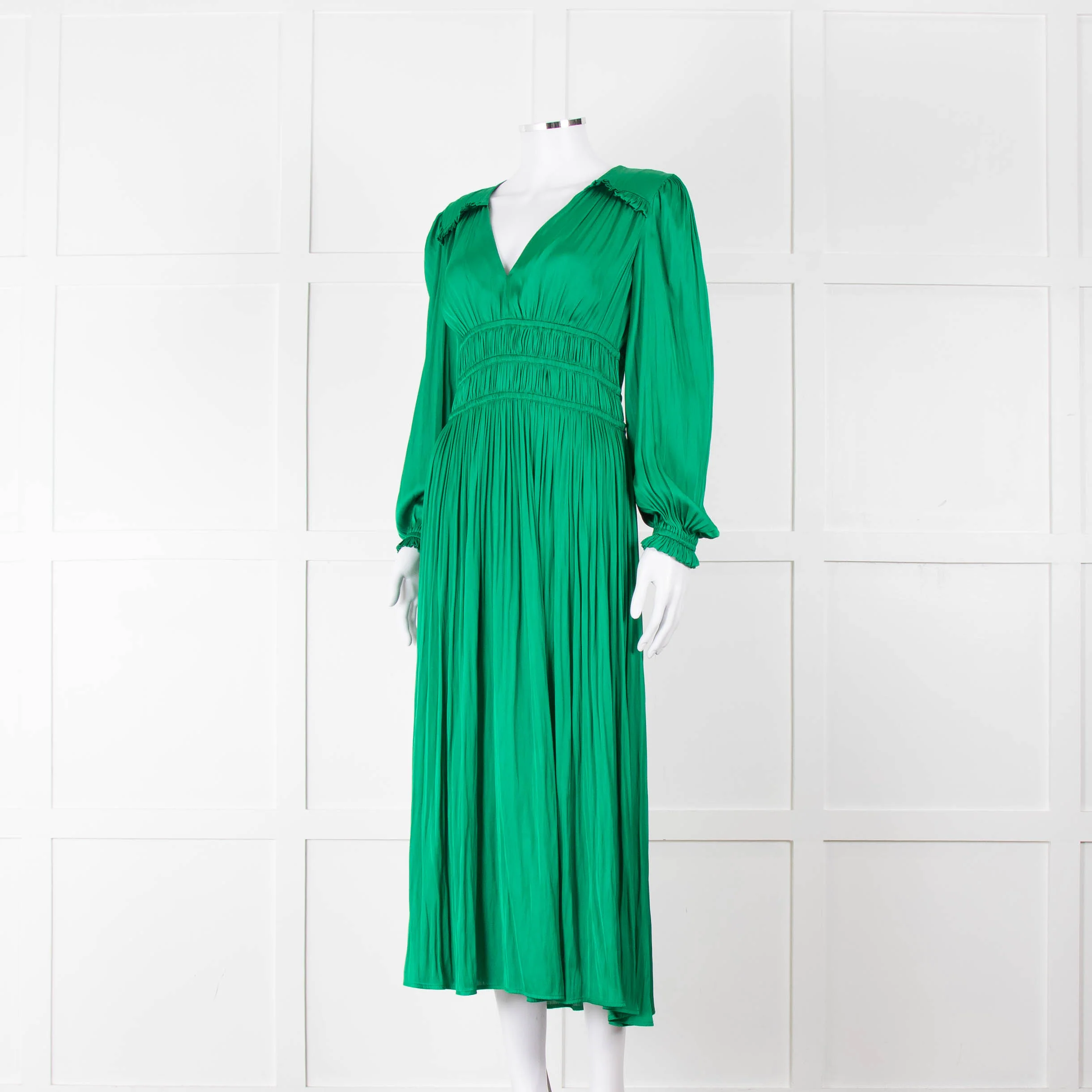 Maje Green Flowy Long Sleeve Midi Dress - Image 8