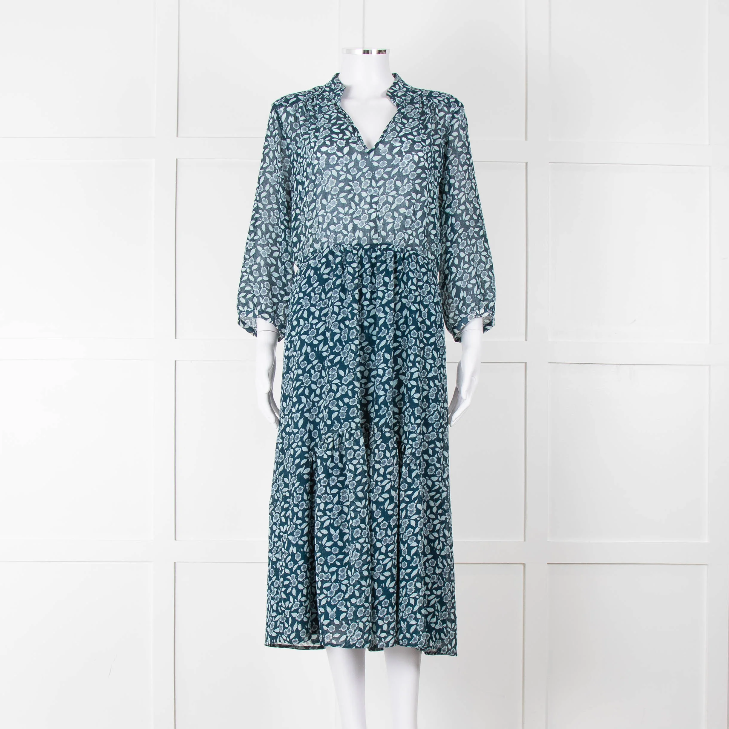 Ba&sh Blue Leaf Print Midi Dress