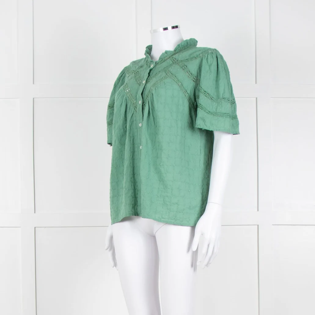 BA&SH Green Textured Short Sleeve Top - Image 2