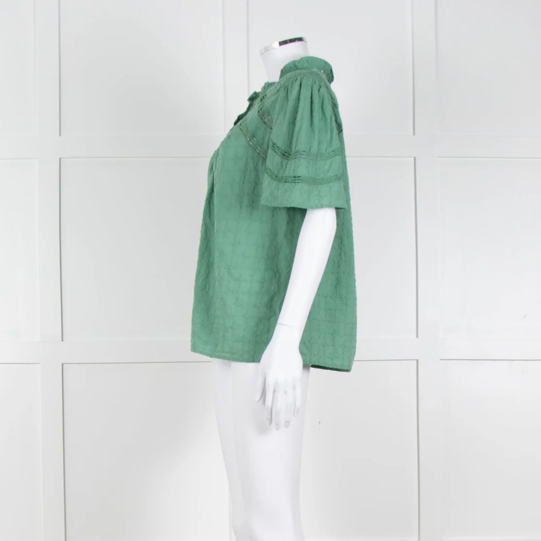 BA&SH Green Textured Short Sleeve Top - Image 3