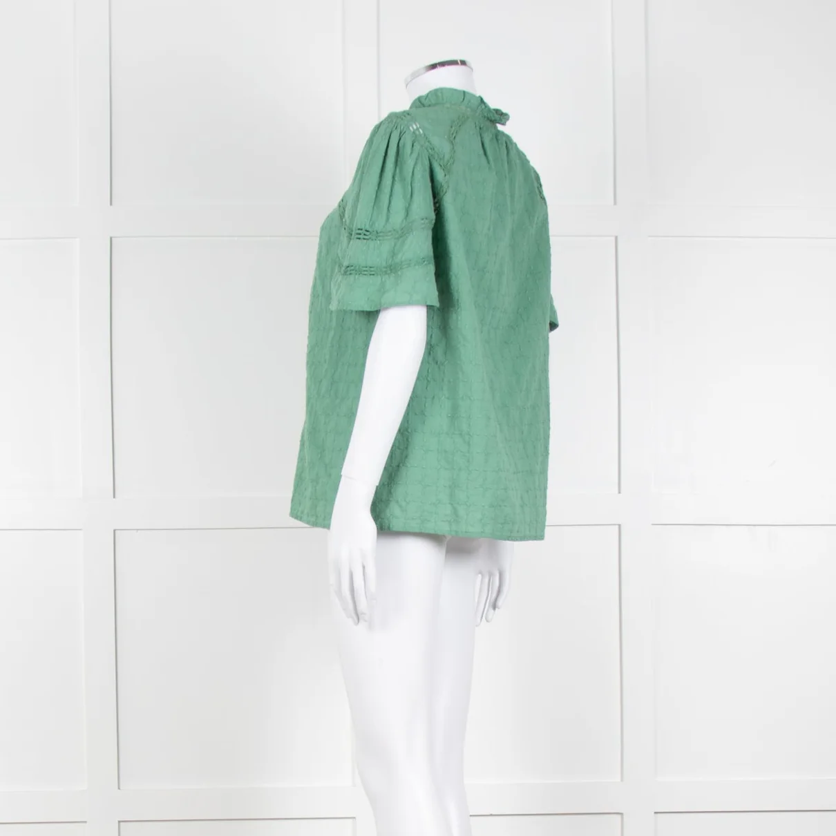 BA&SH Green Textured Short Sleeve Top - Image 4