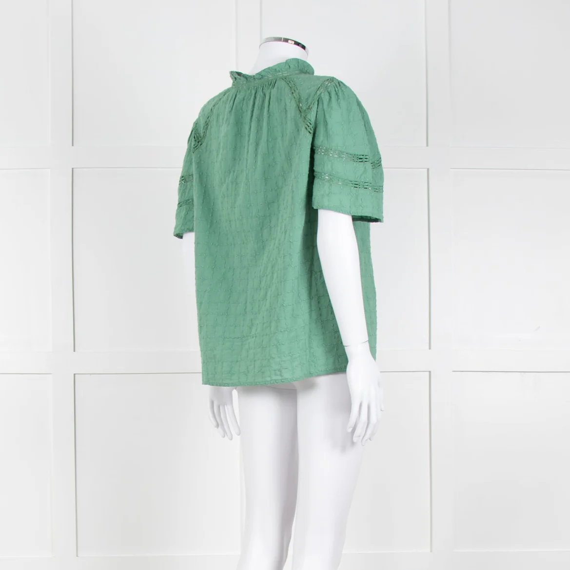 BA&SH Green Textured Short Sleeve Top - Image 6