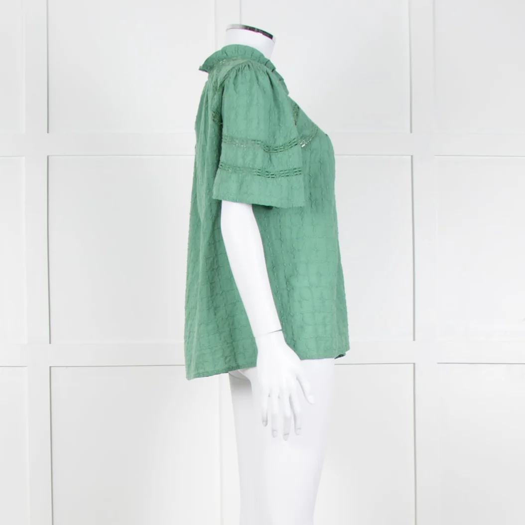BA&SH Green Textured Short Sleeve Top - Image 7
