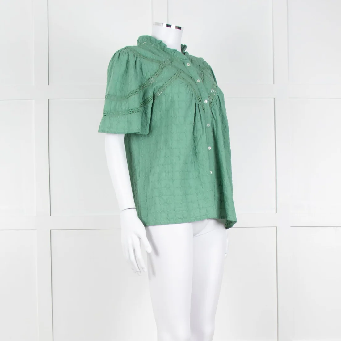 BA&SH Green Textured Short Sleeve Top - Image 8