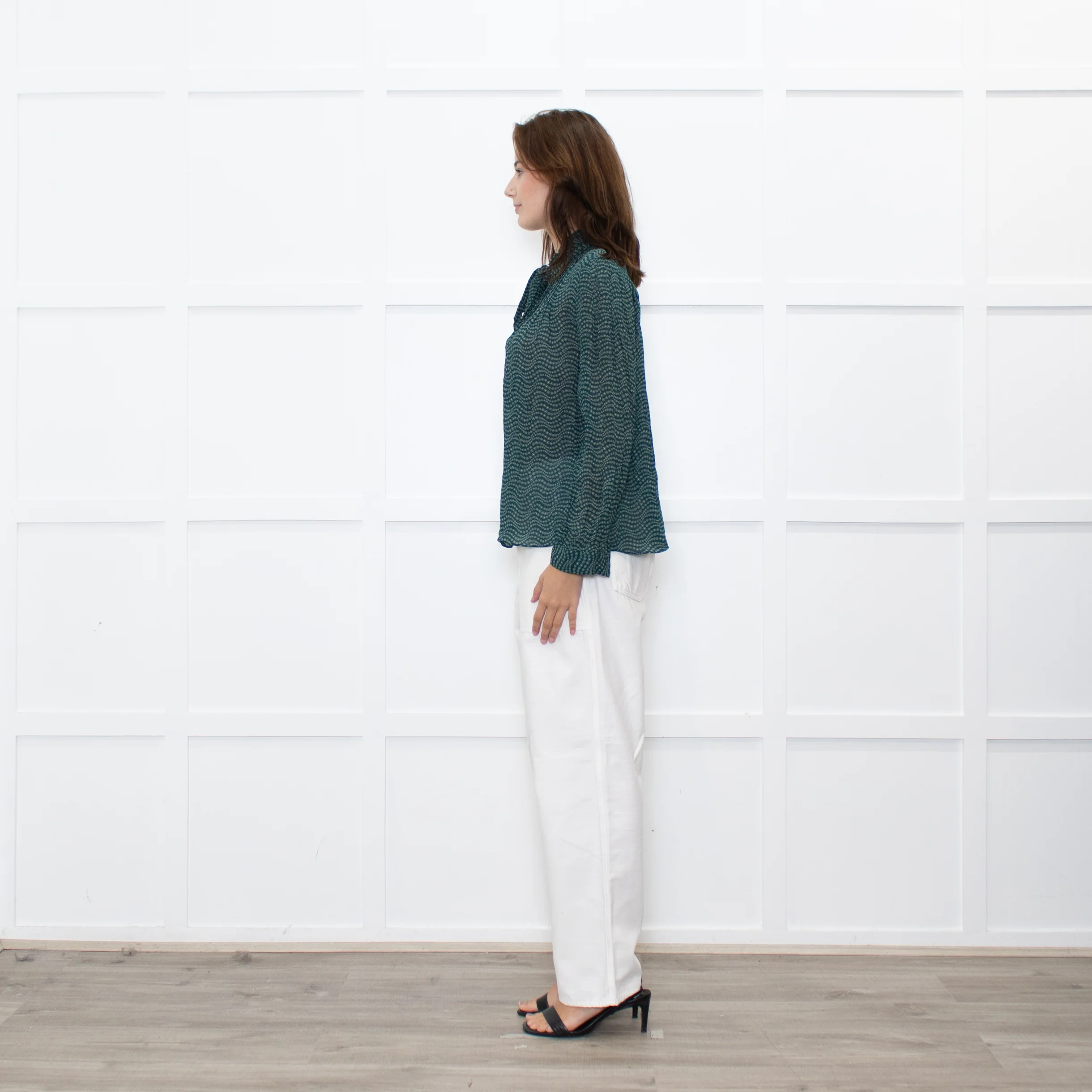 Ba&sh Green White Print Bow Tie Blouse - Image 4