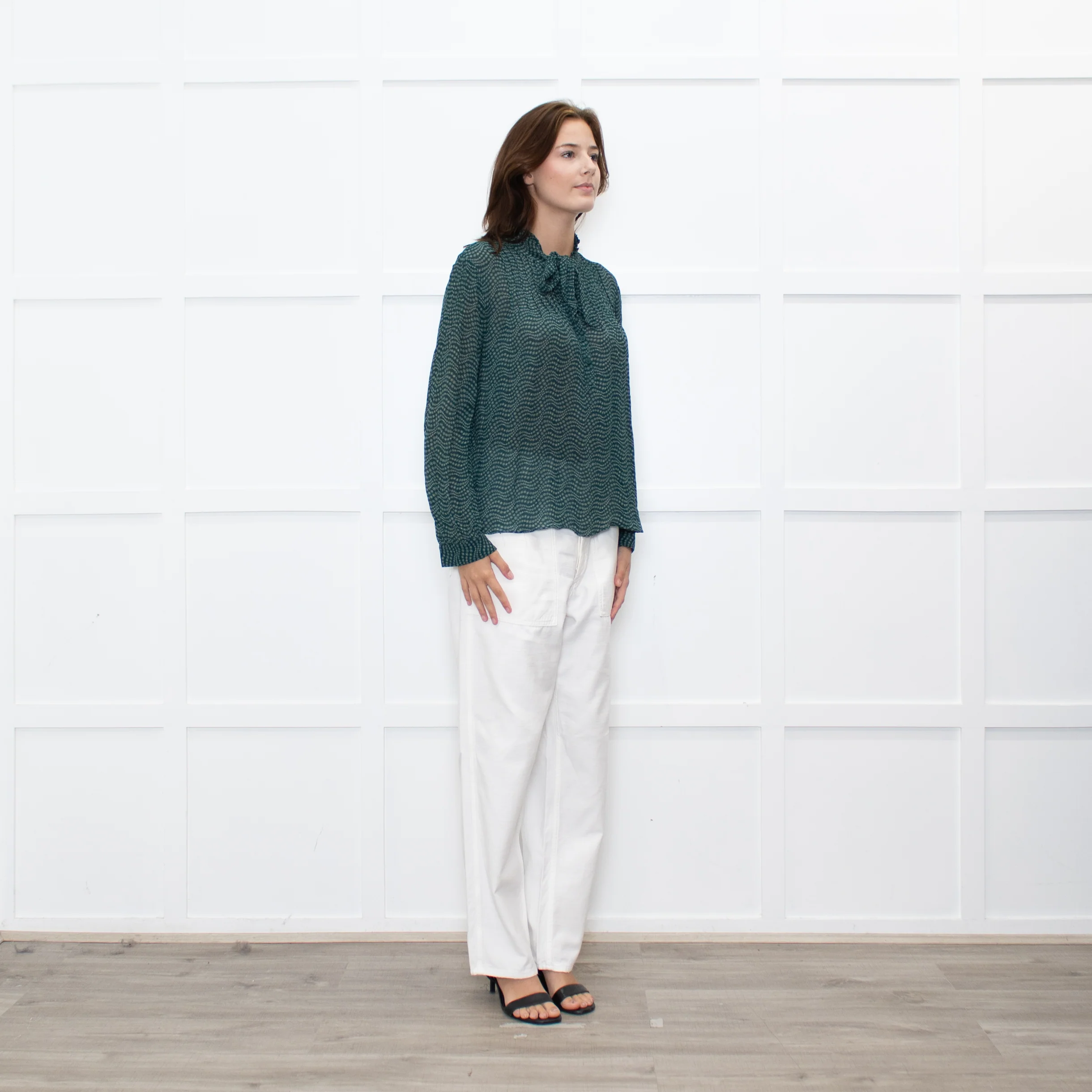 Ba&sh Green White Print Bow Tie Blouse - Image 8