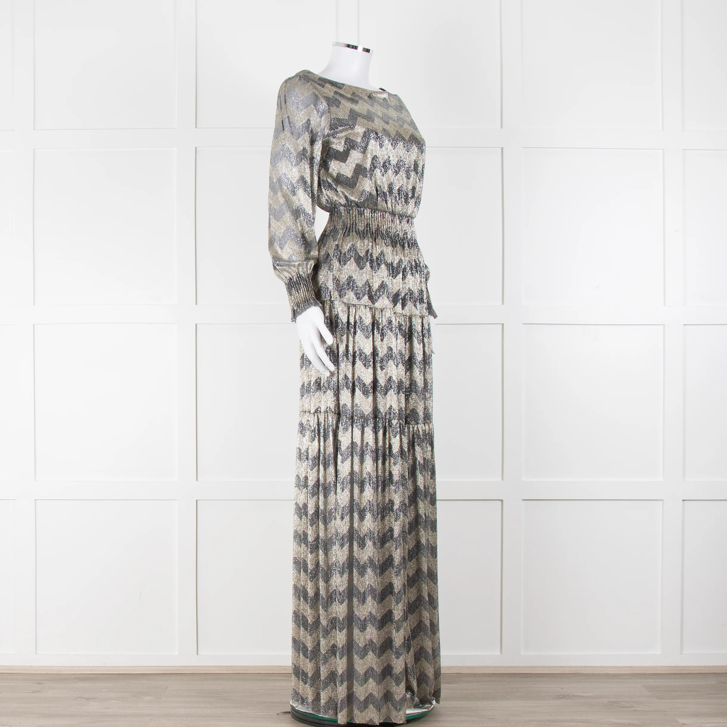 ba&sh Grey Silver Gold Lurex Low Back Evening Maxi Dress - Image 2